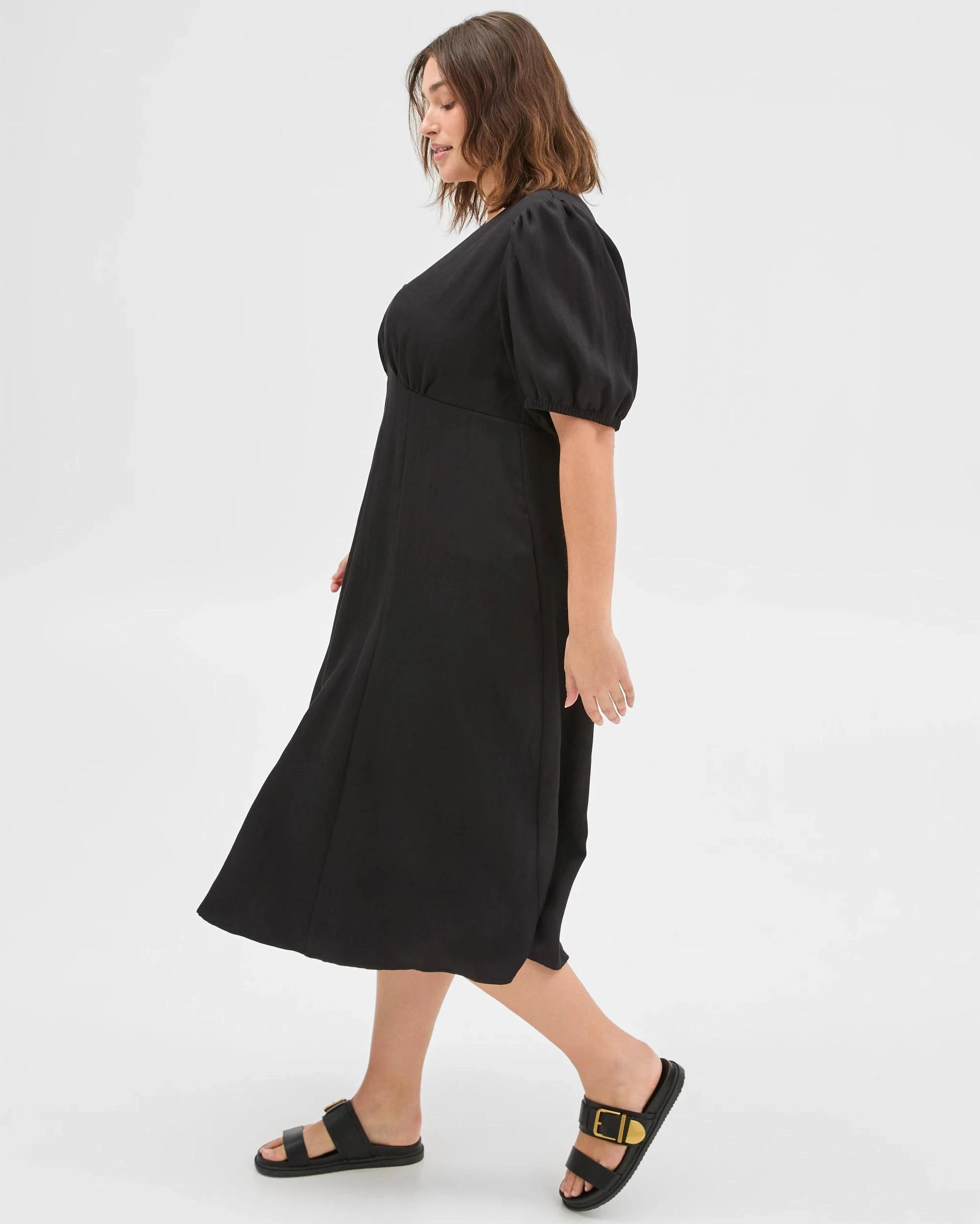 4 Target Curve Plus Size Puff Sleeve Midi Dress BLACK, 4 of 6