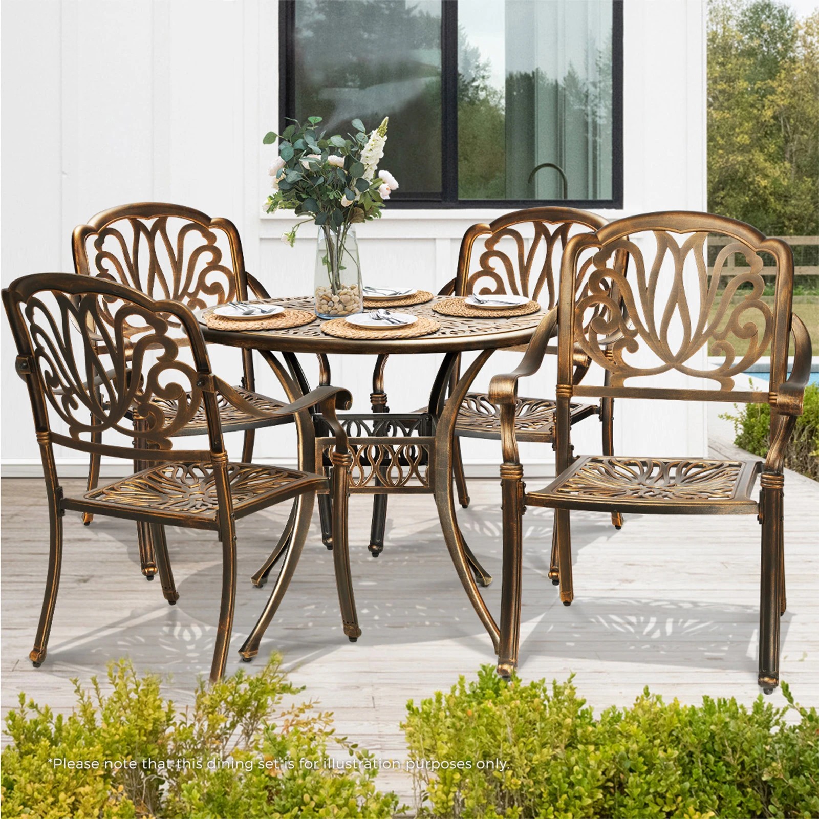 9 Livsip Outdoor Dining Chairs 3 Piece Bistro Set Cast Aluminium Patio Furniture
 - Bronze, 9 of 10