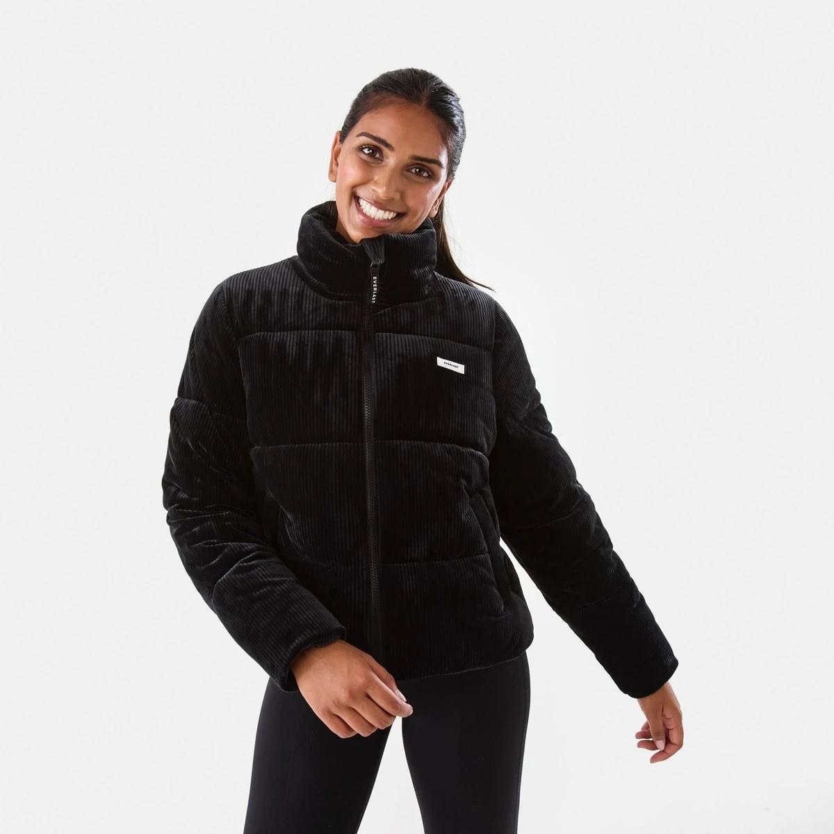 2 Everlast Womens Ribbed Velour Puffer Jacket Black, 2 of 8