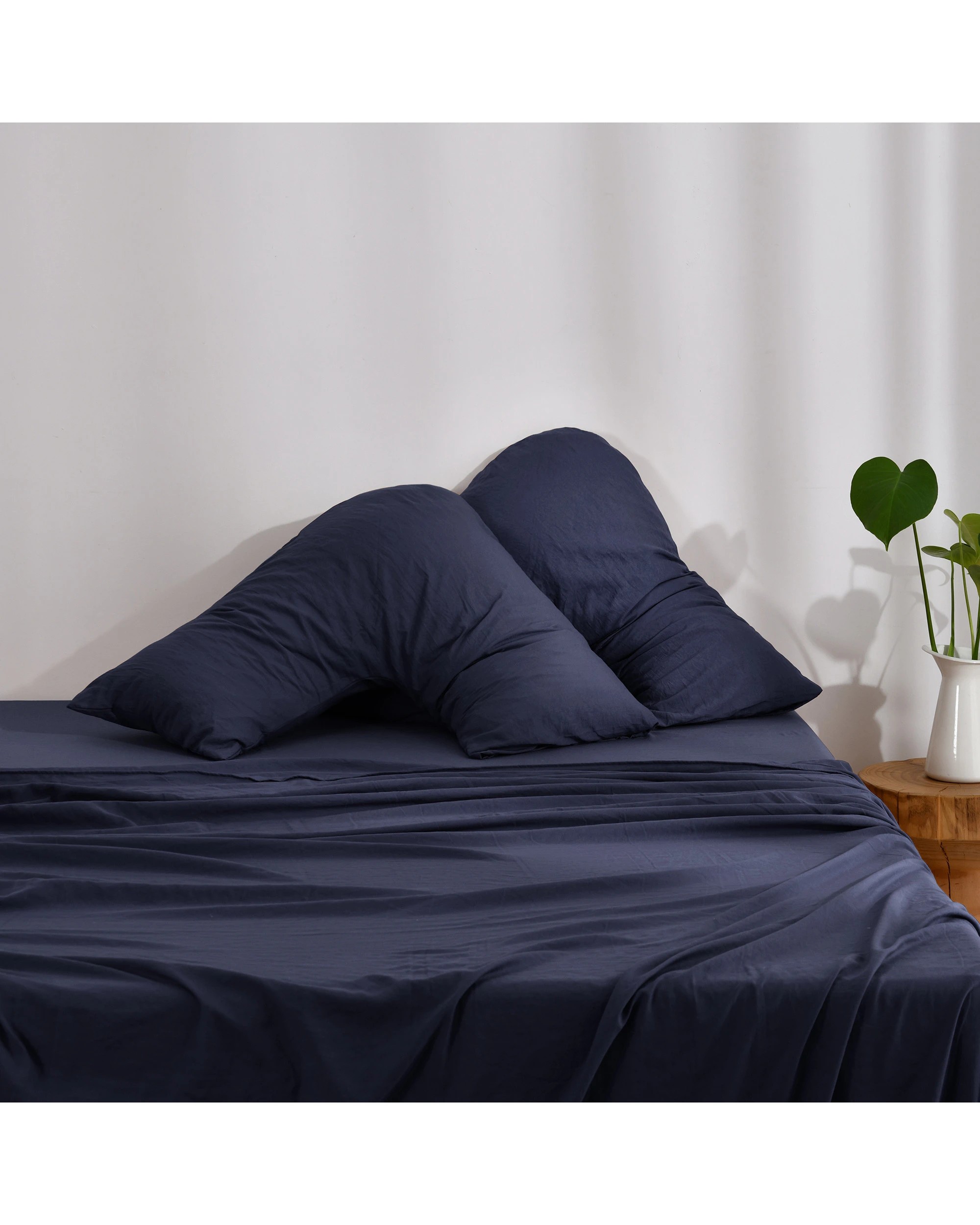 1 Dreamaker Superfine Washed Microfibre V-Shape Pillowcase Twin Pack - Navy, 1 of 5