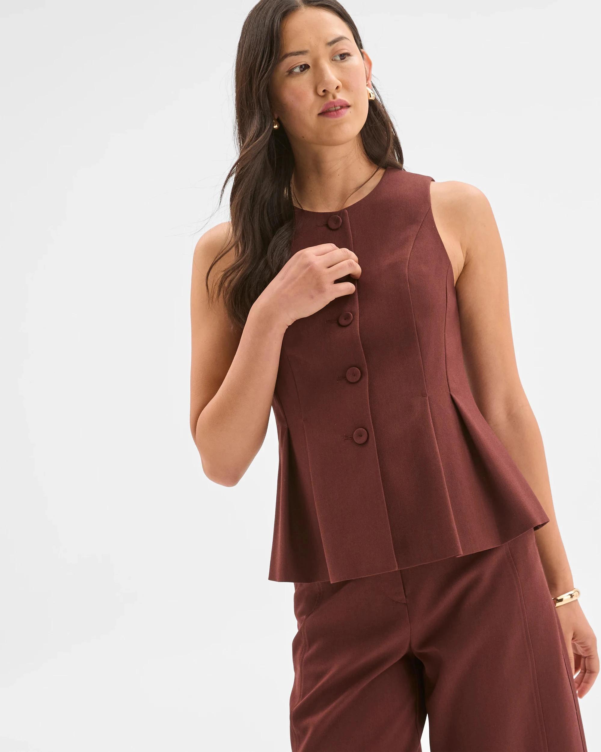 3 Preview Sleeveless Peplum Vest RUM RAISIN, 3 of 8