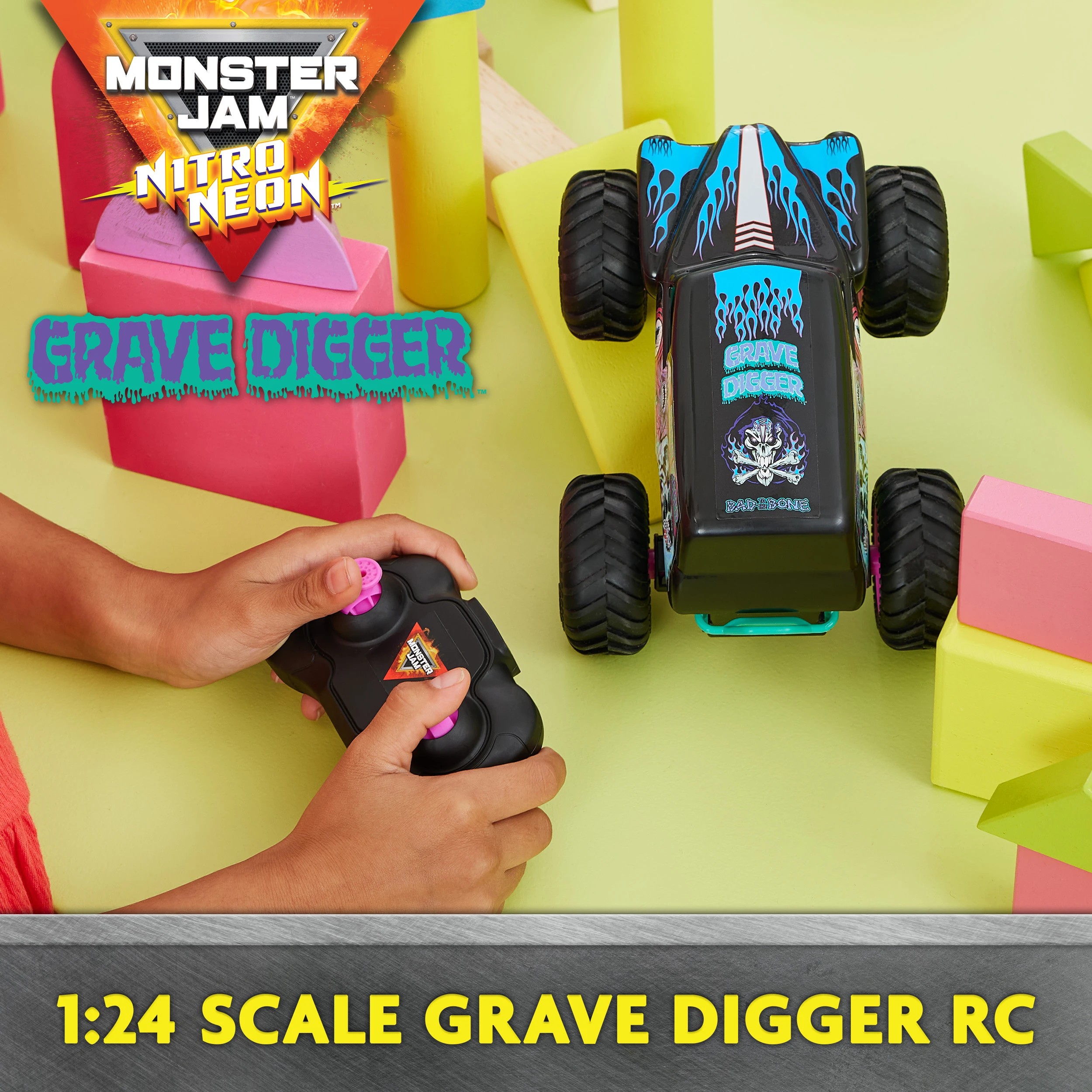 2 Monster Jam Nitro Neon Grave Digger Remote Control Truck, 2 of 10