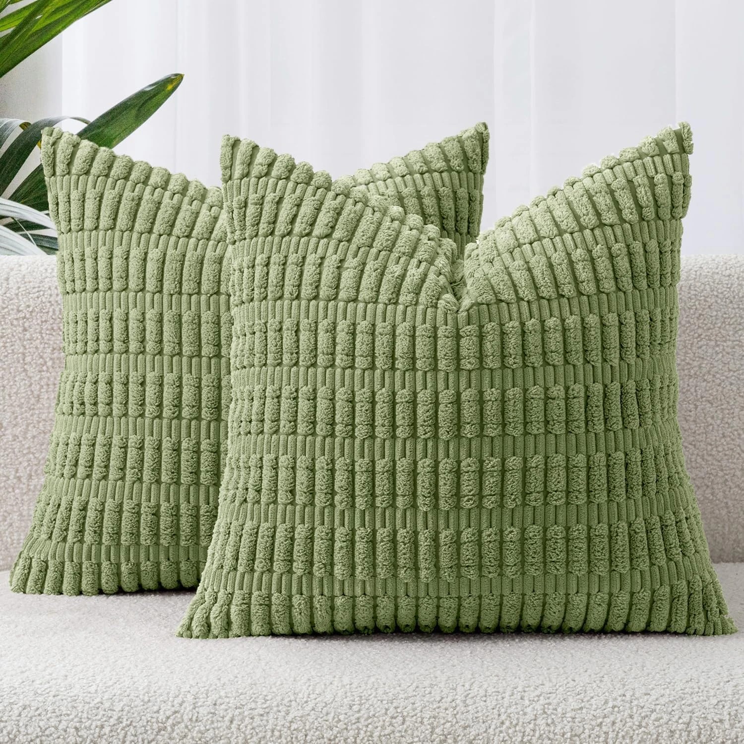 1 Gioia Casa 2-Pack Boho Striped Corduroy Cushion Covers 45x45cm - Sage Green, 1 of 1