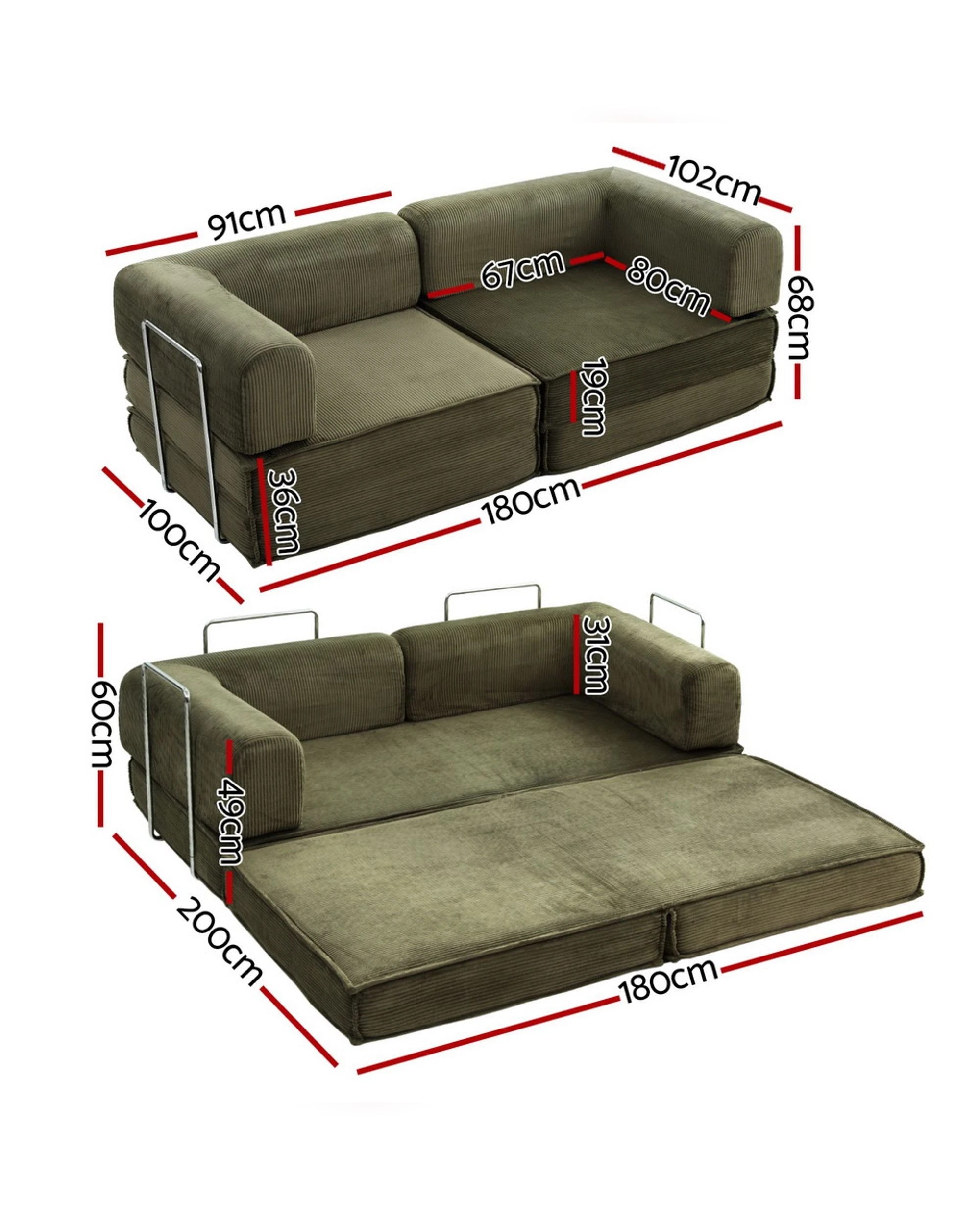 2 Artiss Convertible Folding Sofa Bed Green - Green, 2 of 5