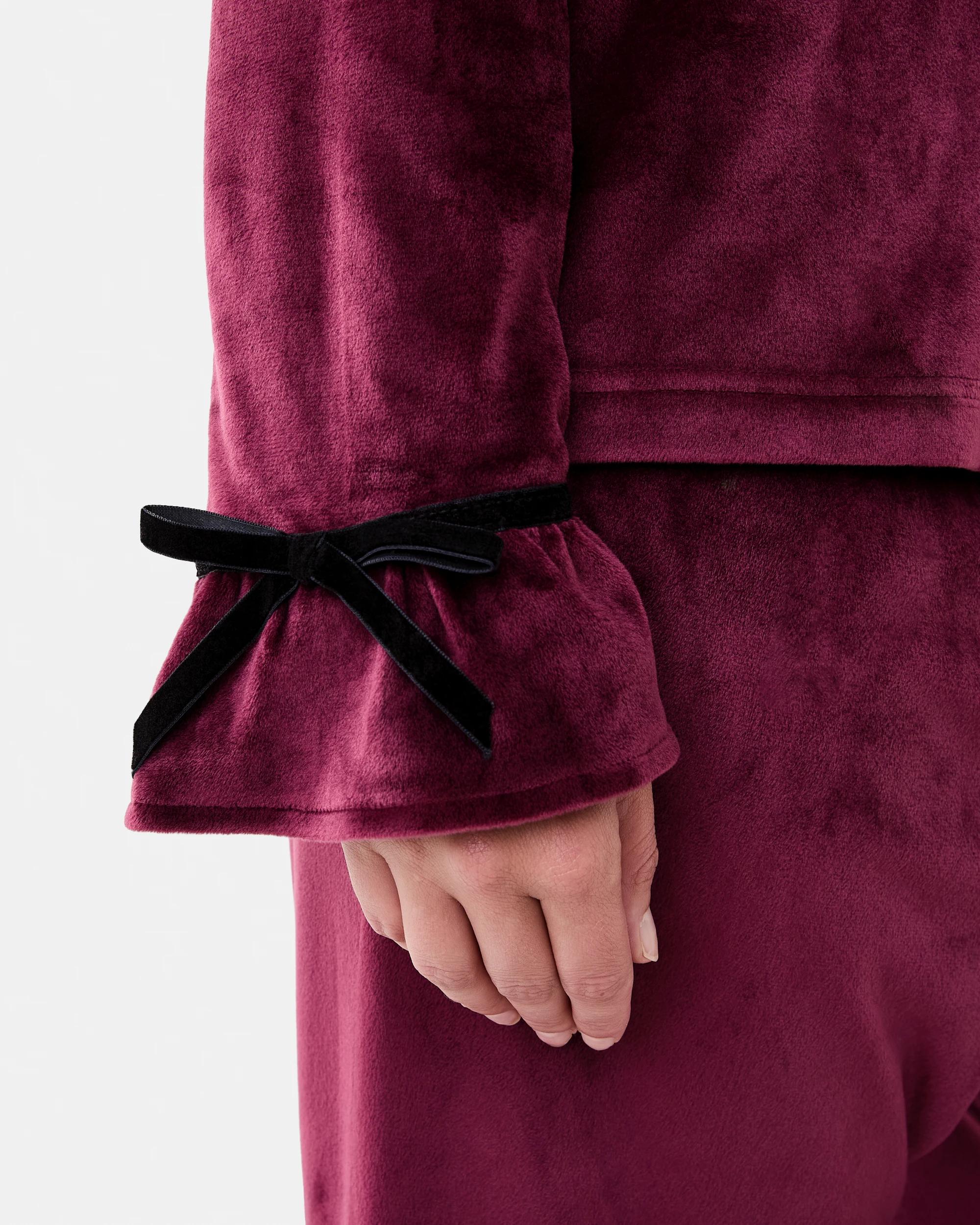 8 Long Sleeve Top and Pants Velour Pyjama Set Velvet Red, 8 of 9