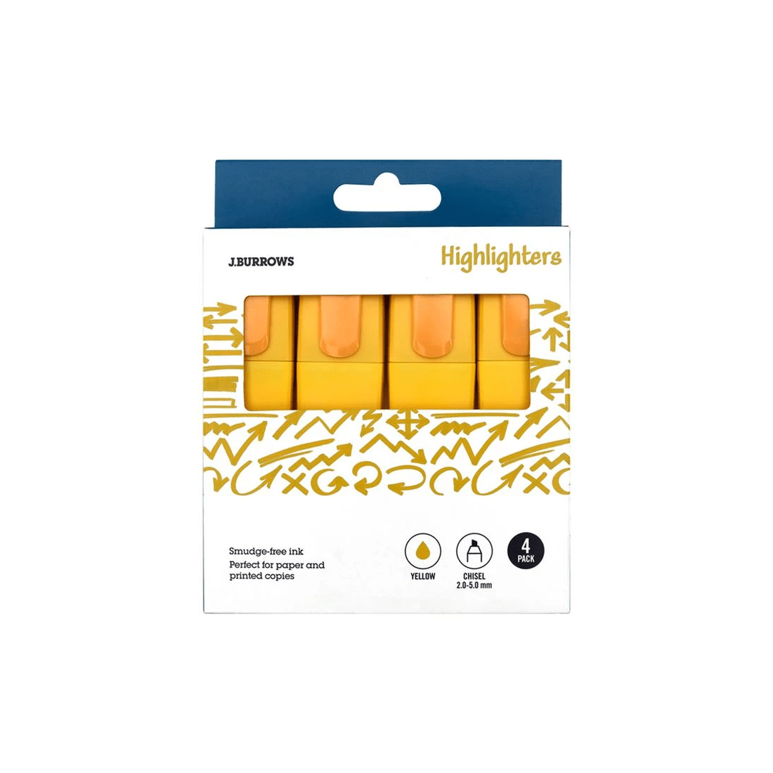 1 J.Burrows Chisel Highlighters Yellow 4 Pack, 1 of 4