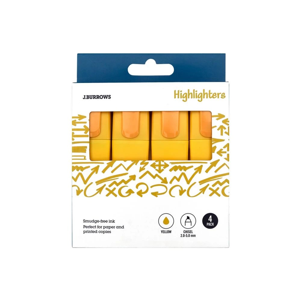 1 J.Burrows Chisel Highlighters Yellow 4 Pack, 1 of 5