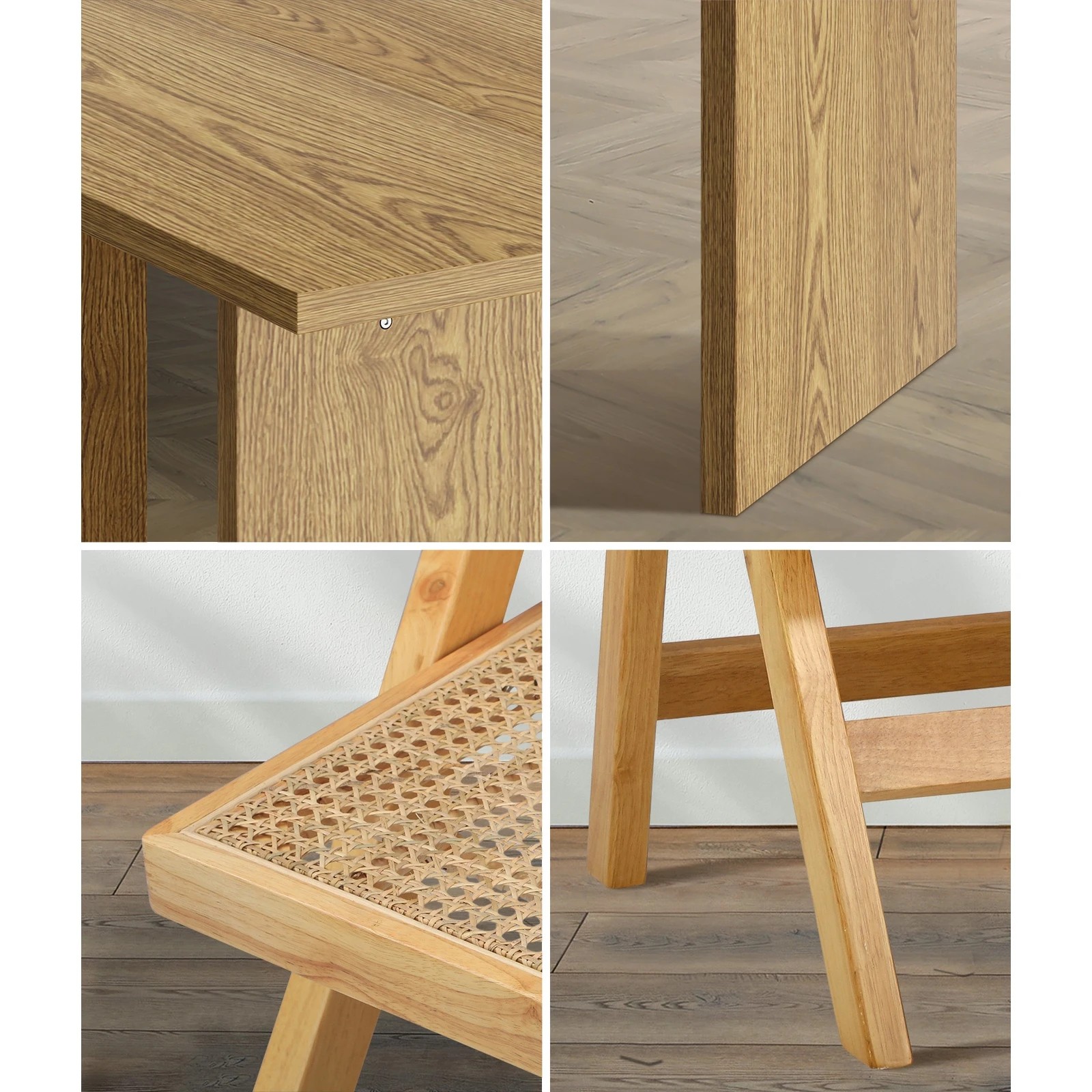 4 Oikiture 180cm Rectangular Dining Table With 4pcs Dining Chairs Foldable
 - Natural, 4 of 10