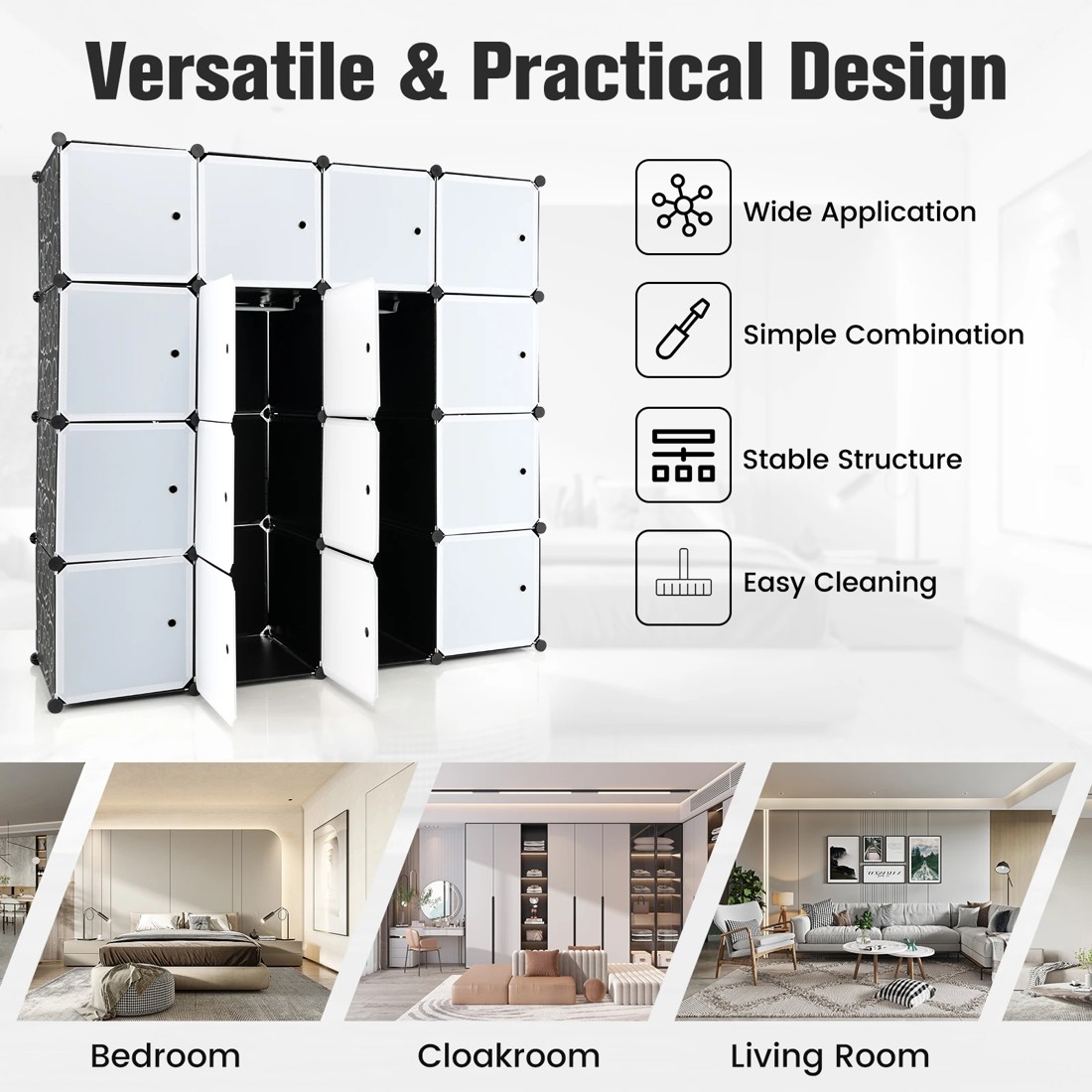 8 Costway 16-Cube Storage Organiser Portable Wardrobe Closet Combination Armoire, 8 of 10
