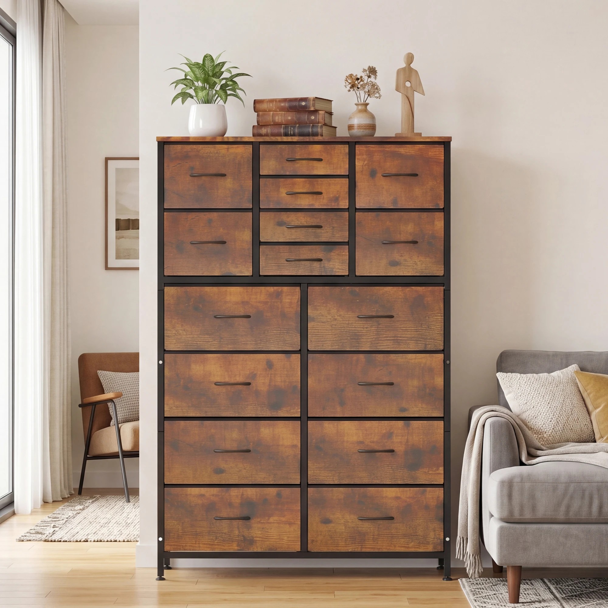 2 Advwin Tall Dresser with 16 Fabric Drawers Chest of Drawers for Closet - Brown, 2 of 8