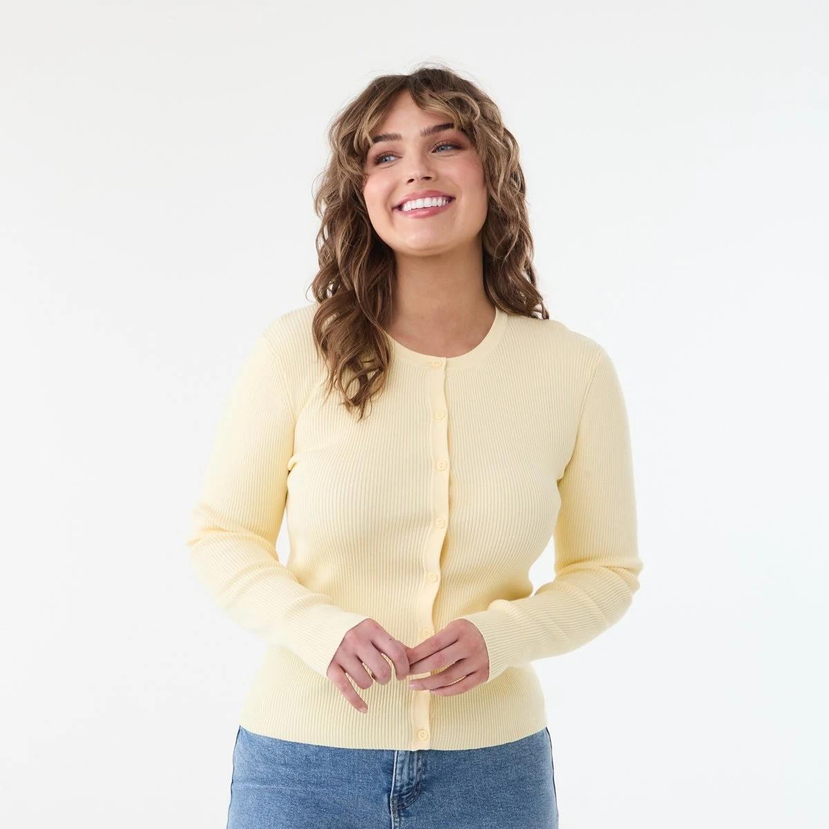 1 Long Sleeve Rib Button Through Top FLAN, 1 of 5