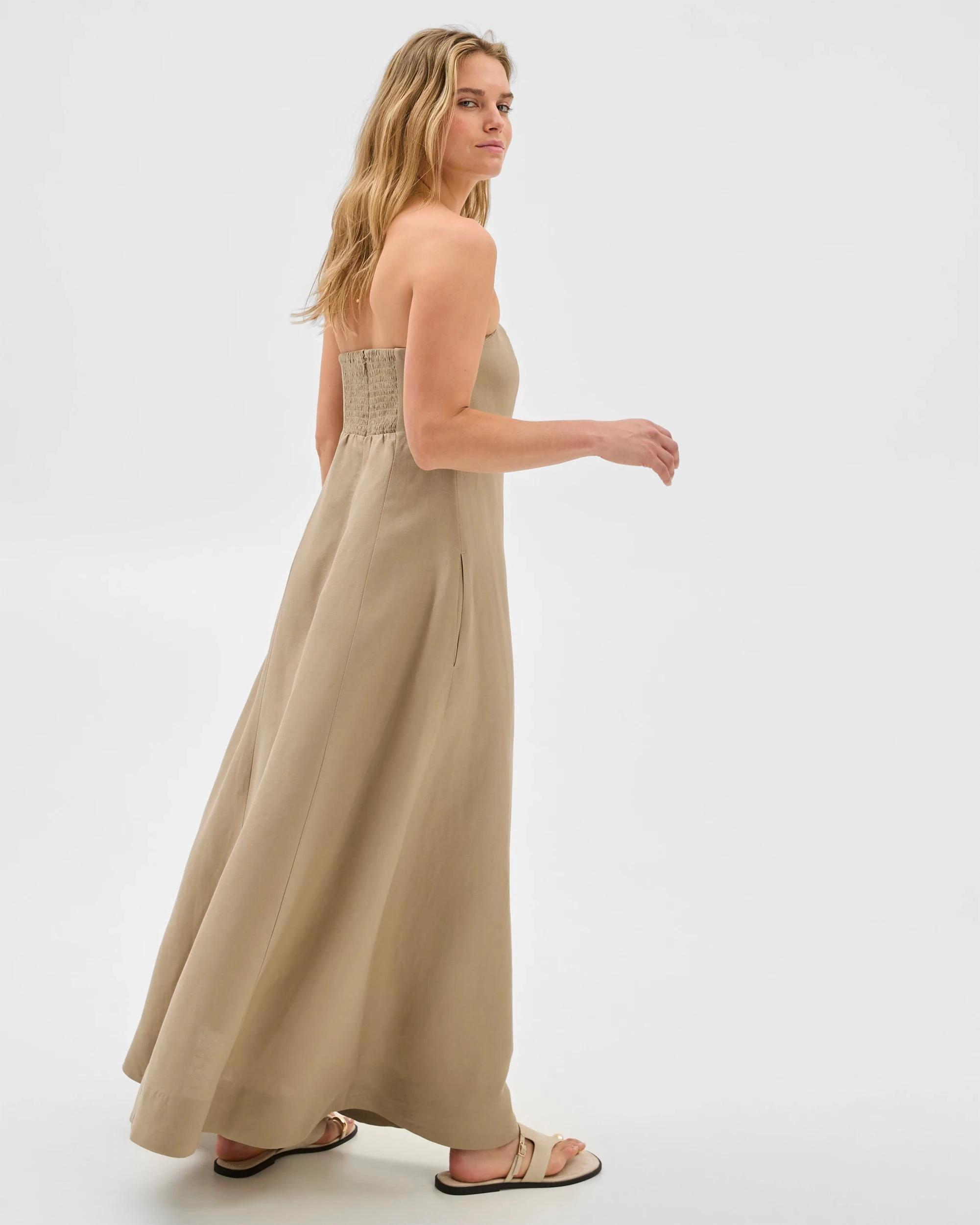 6 Lily Loves European Linen Blend Strapless Maxi Dress DRIFTWOOD, 6 of 7
