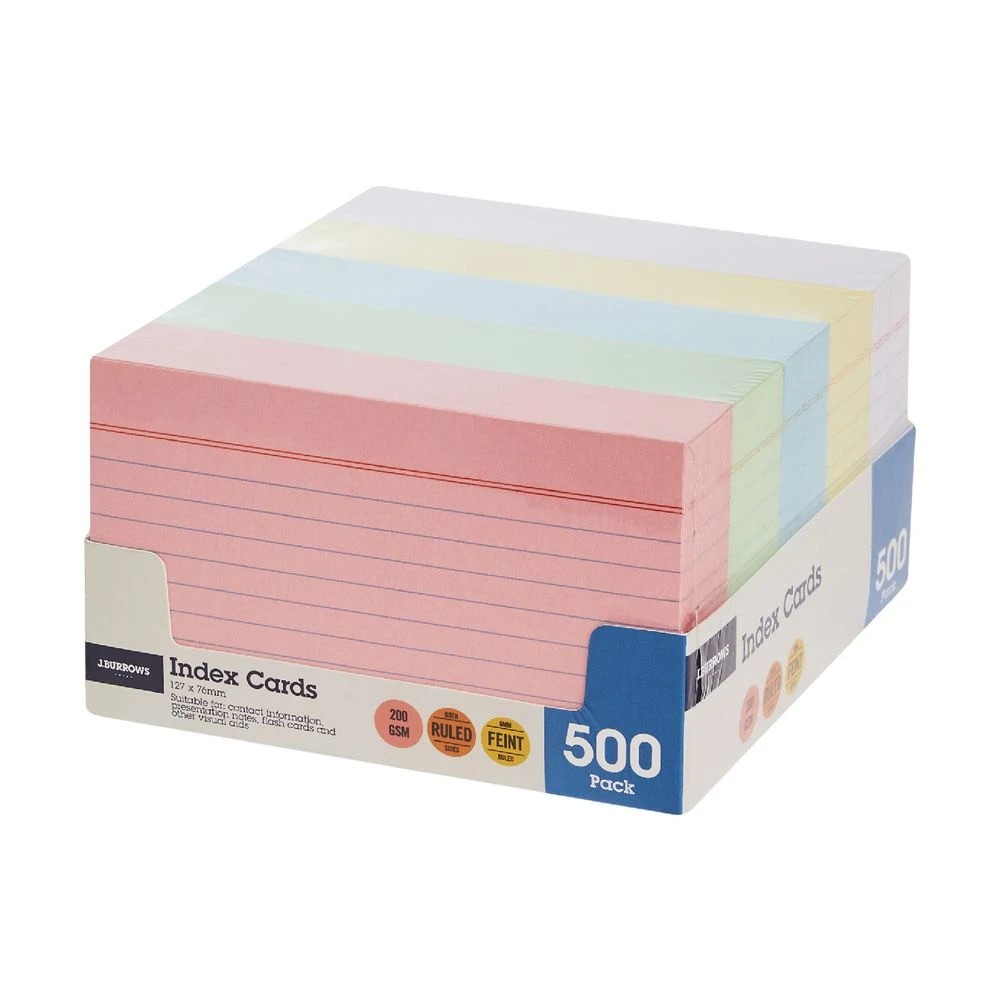 3 J.Burrows Index Cards Ruled 127 x 76mm Assorted 500 Pack, 3 of 4