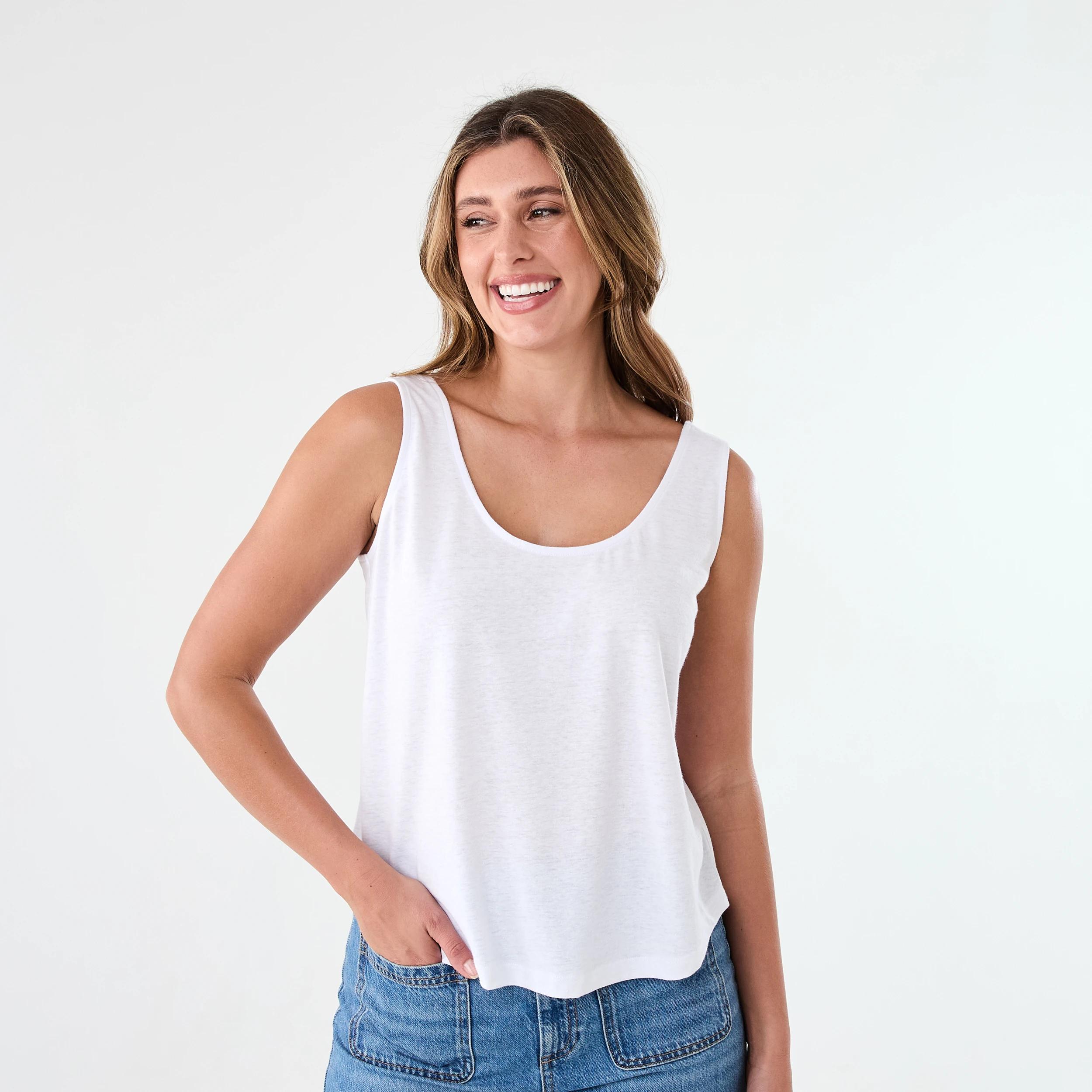 1 Sleeveless Linen Blend Scoop Neck Tank White, 1 of 5