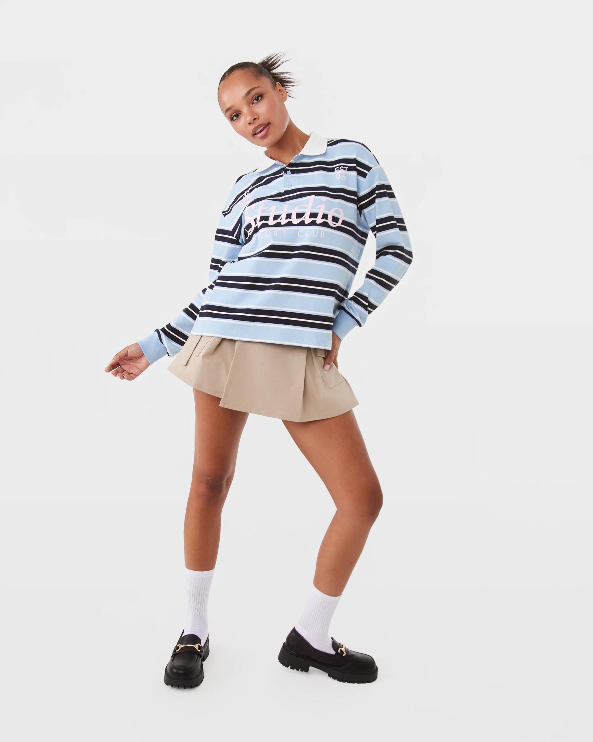 2 Long Sleeve Print Polo Shirt Blu Stripe, 2 of 8