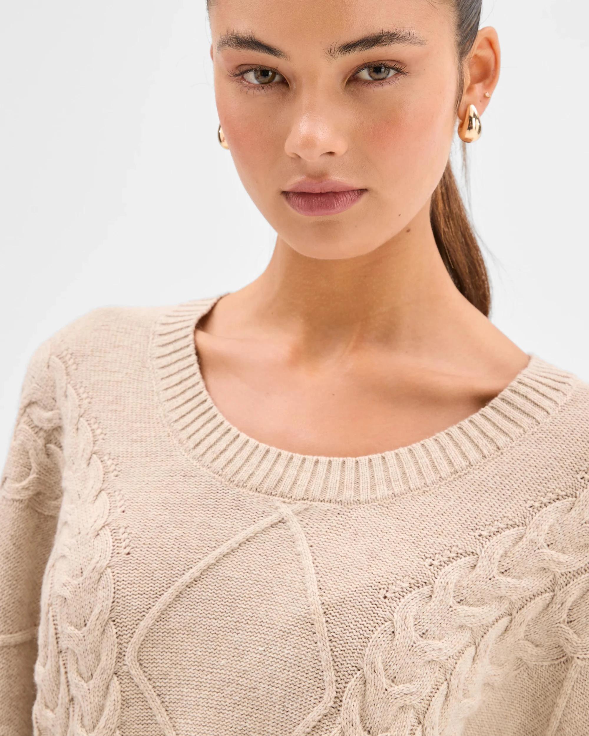 5 Lily Loves Cable Knit Jumper PINE NUT MARLE, 5 of 6