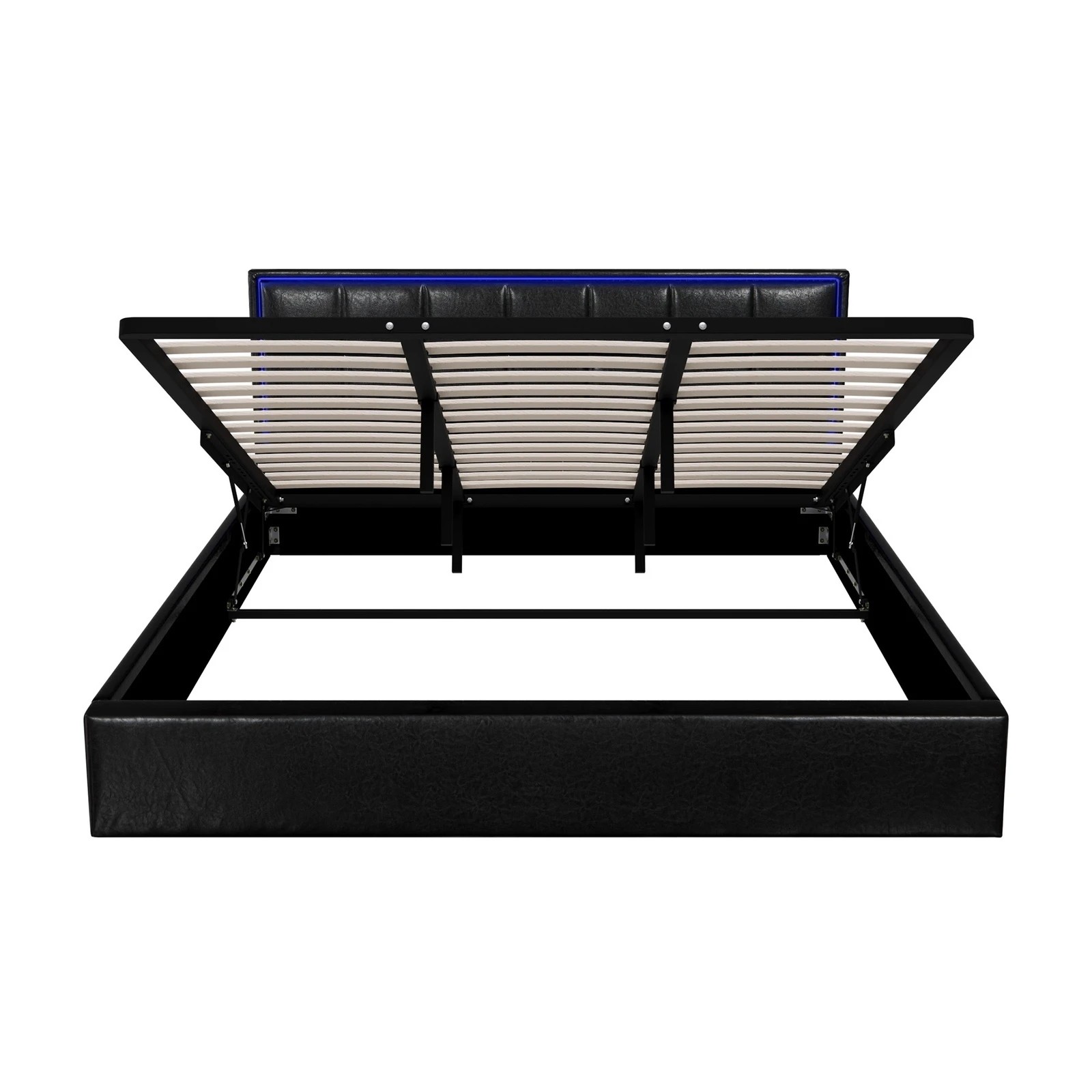 6 Oikiture Bed Frame King Size RGB LED Gas Lift Storage Base Leather - Black, 6 of 9