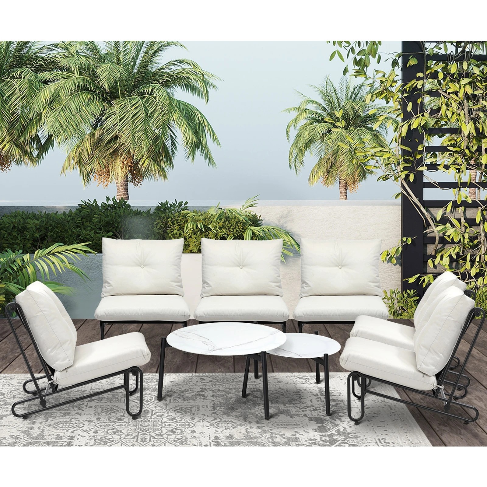 4 Livsip Outdoor Sofa Set 8 Piece Garden Patio Lounge Setting Table Chairs - Beige, 4 of 9