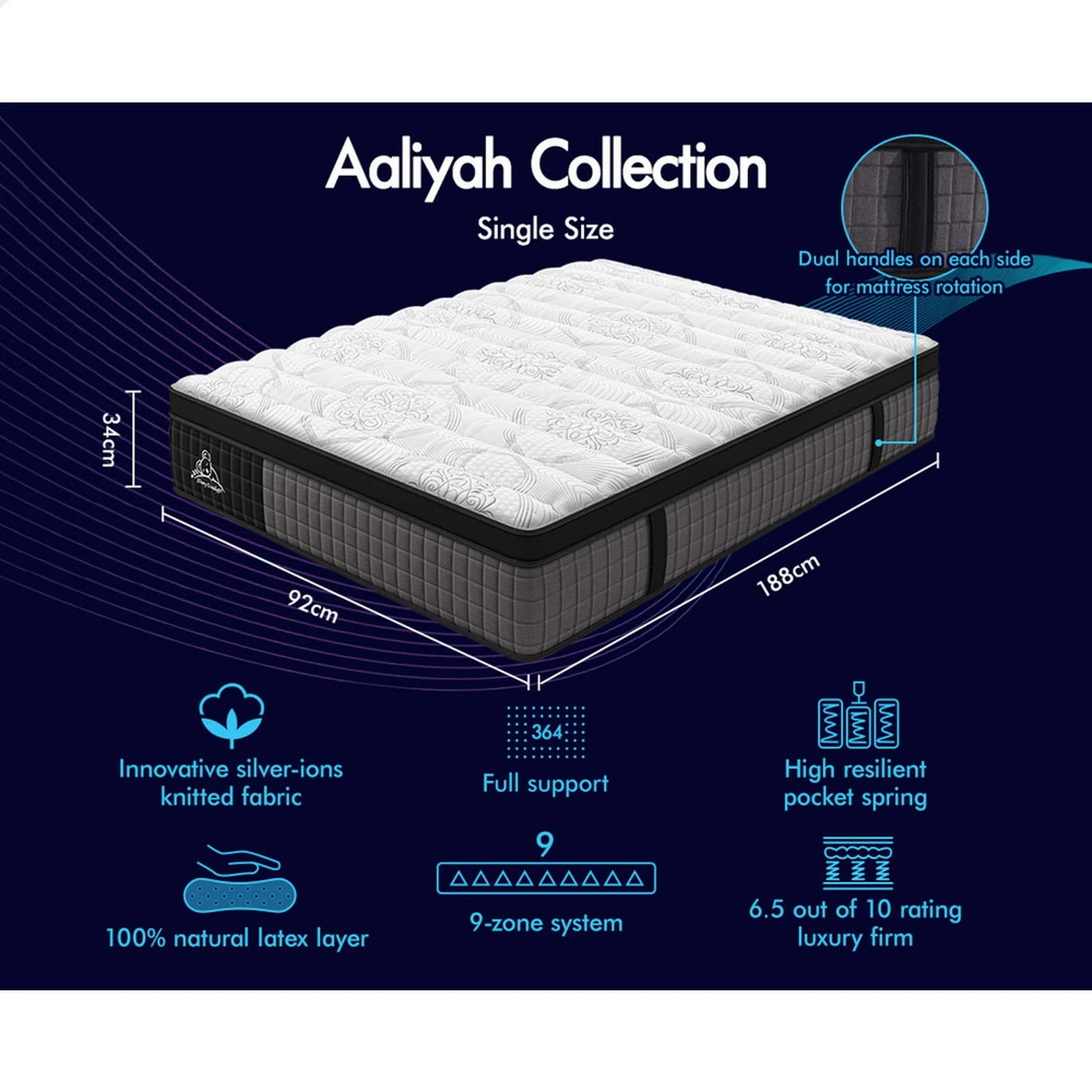 9 Starry Eucalypt Mattress Pocket Spring Latex Euro Top 34cm Aaliyah - Single Bed, 9 of 10