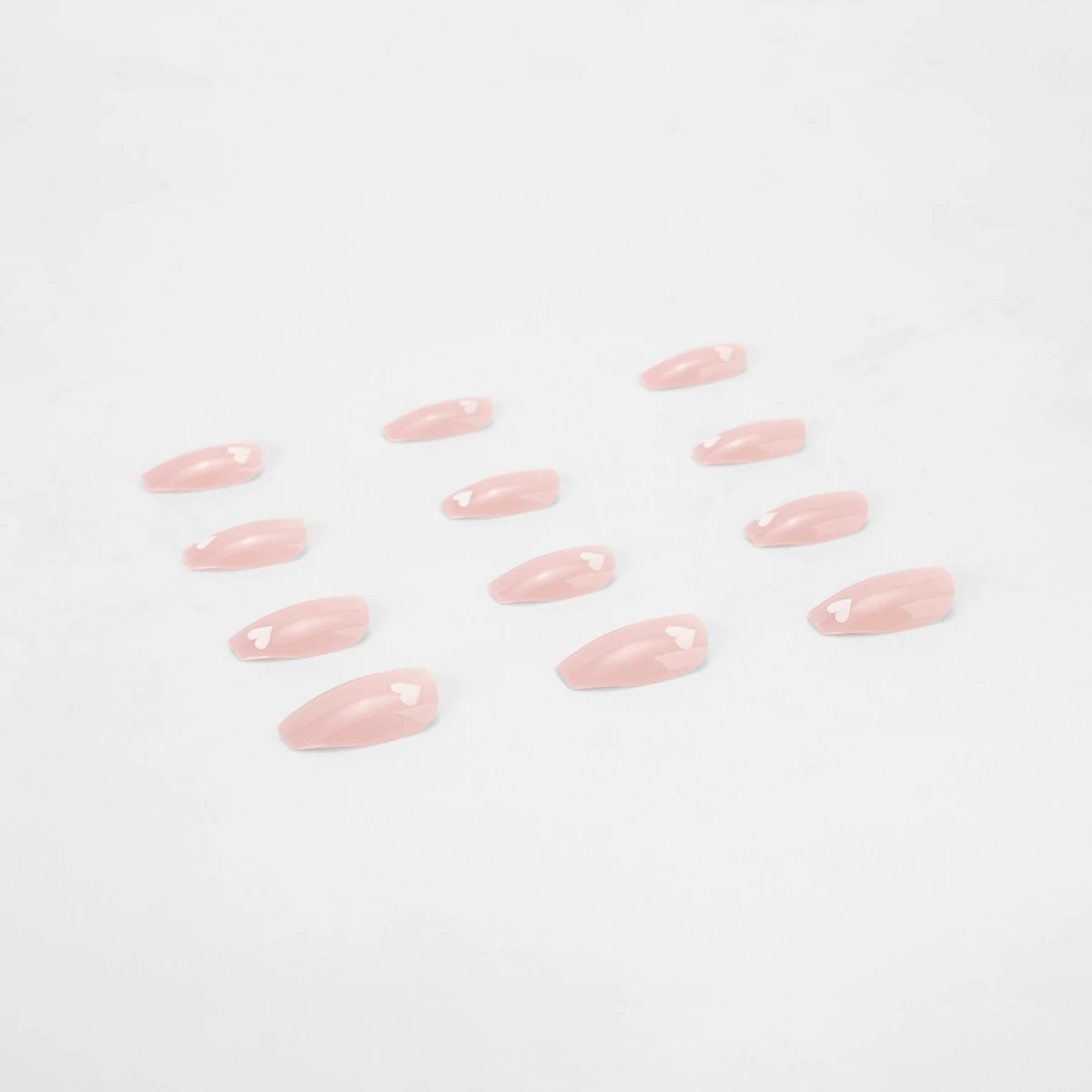 4 OXX Cosmetics 24 Pack False Nails with Adhesive - Coffin Shape, Pink and White Heart, 4 of 5