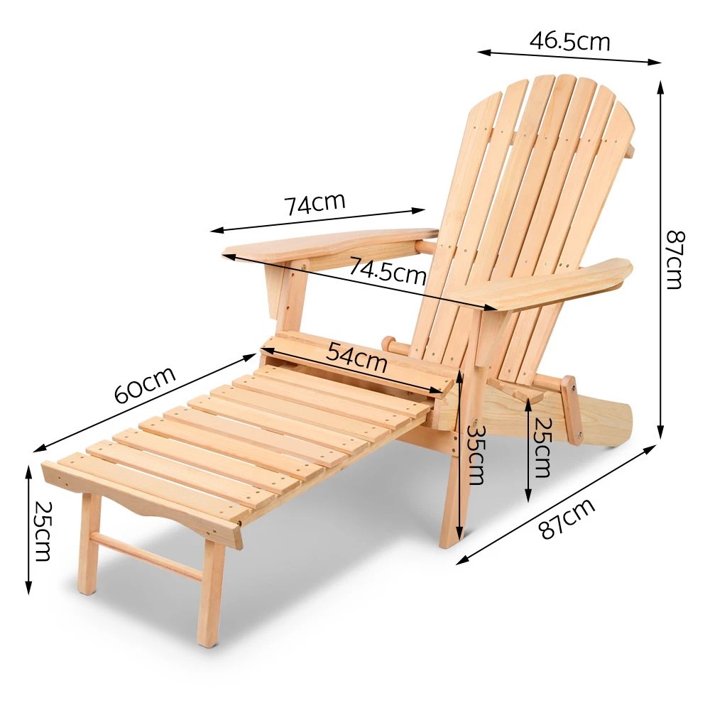 2 Gardeon Adirondack Outdoor Chairs Wooden Sun Lounge Patio Furniture Garden - Natural, 2 of 8