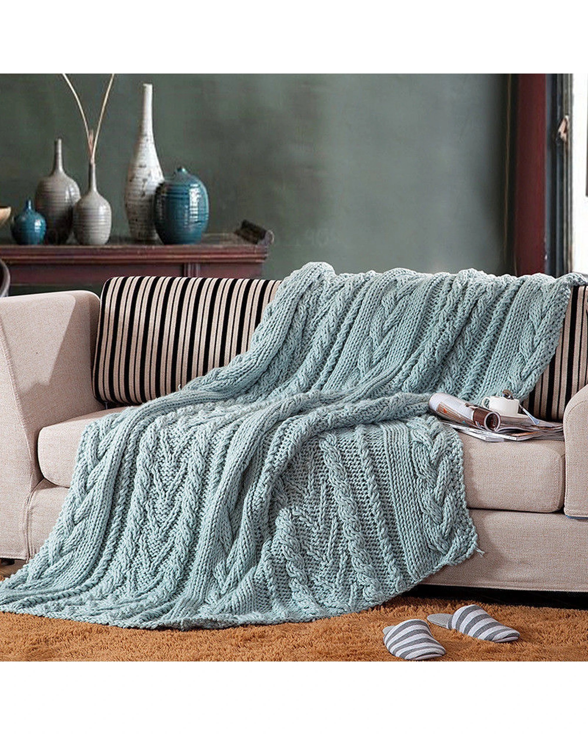 5 Cotton More Handmade Knitted Blanket 180x200cm Silver - Blue, 5 of 5