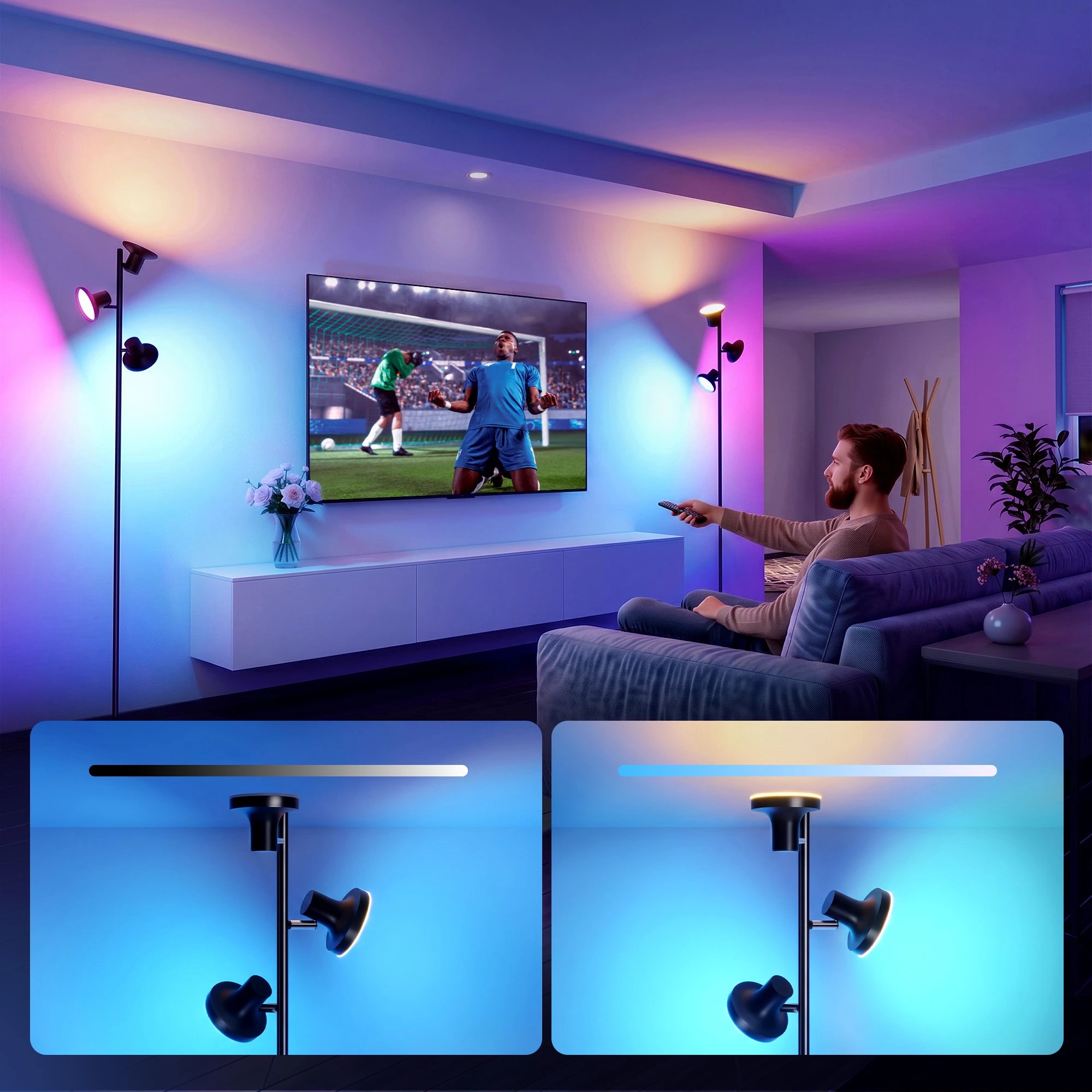 7 Artiss RGB Floor Lamp LED with 3 Swivel Lights Color Changing Lamp with Remote Stepless Dimmable - Black, 7 of 9