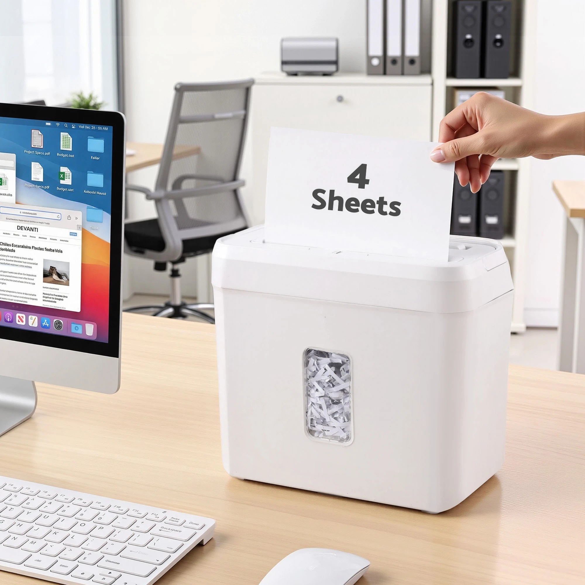 4 DEVANTI 8L Small Tabletop Paper Shredder 4 Sheet P4 Cross Cut Home Office - White, 4 of 10