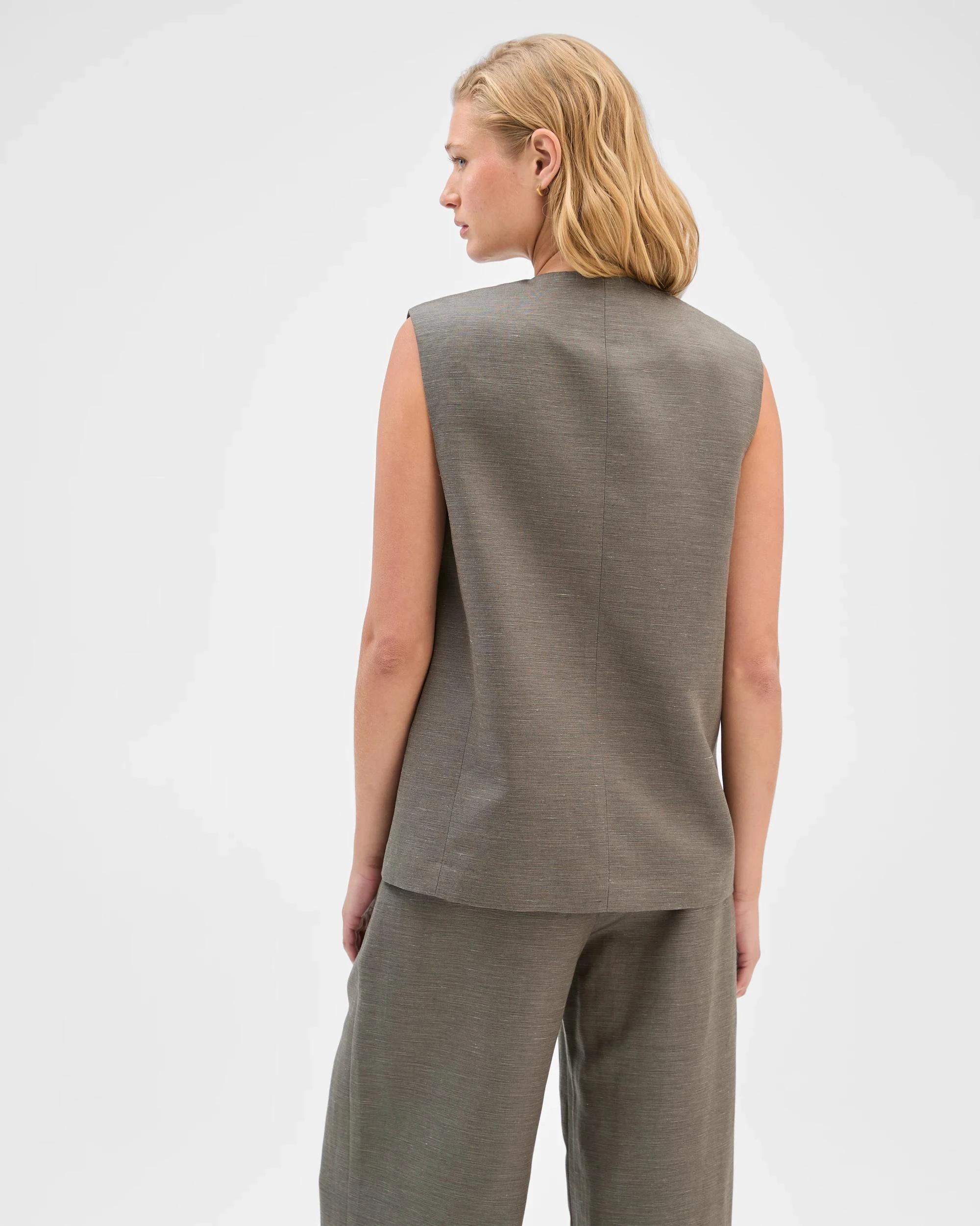 6 Preview Lyocell Linen Blend Sleeveless Jacket GREY MELANGE, 6 of 7
