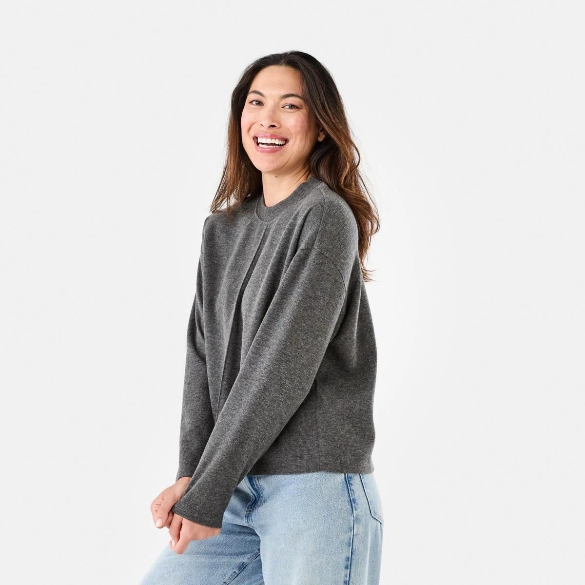 2 Long Sleeve Brushed Seam Detail Top Gry Chmrle, 2 of 6