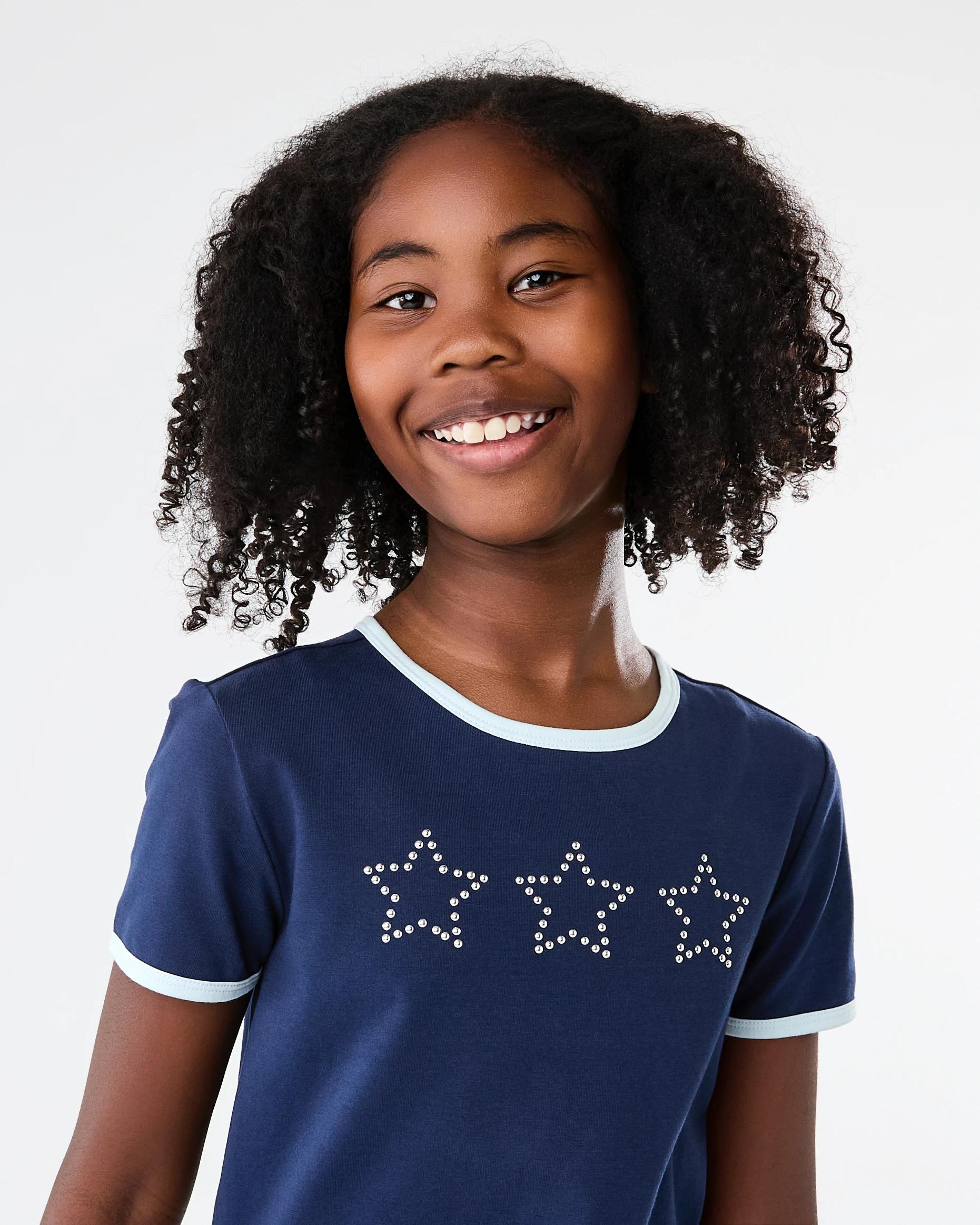 6 Short Sleeve Embellished Ringer T-shirt Navy Stars, 6 of 7