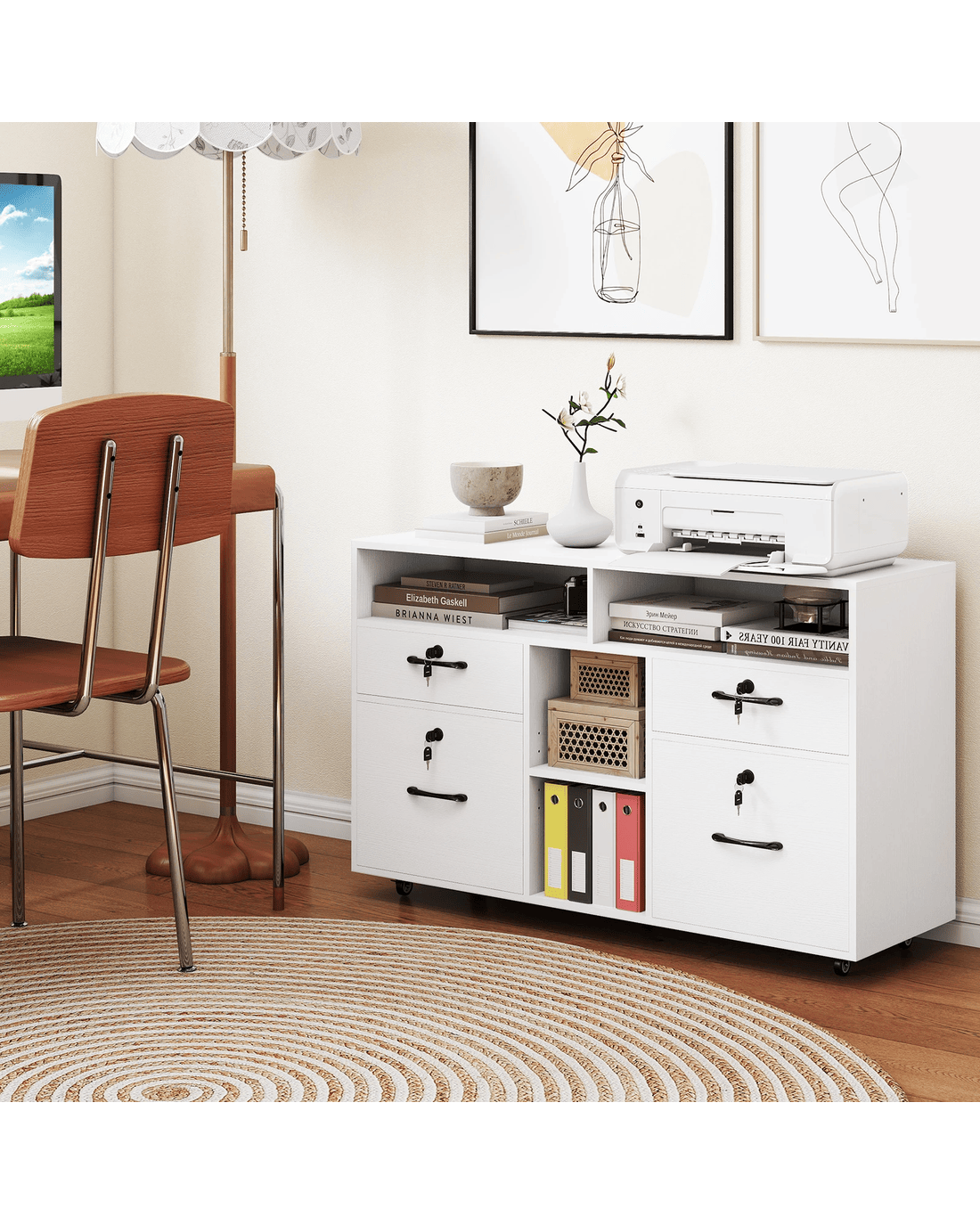 Costway 4-Drawer Mobile Filing Cabinet w/Lock File Storage Printer ...
