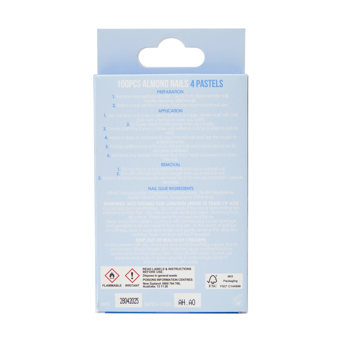 4 OXX Cosmetics 100 Pack Artificial Nails with Adhesive - Almond Shape, 4 Pastels, 4 of 4