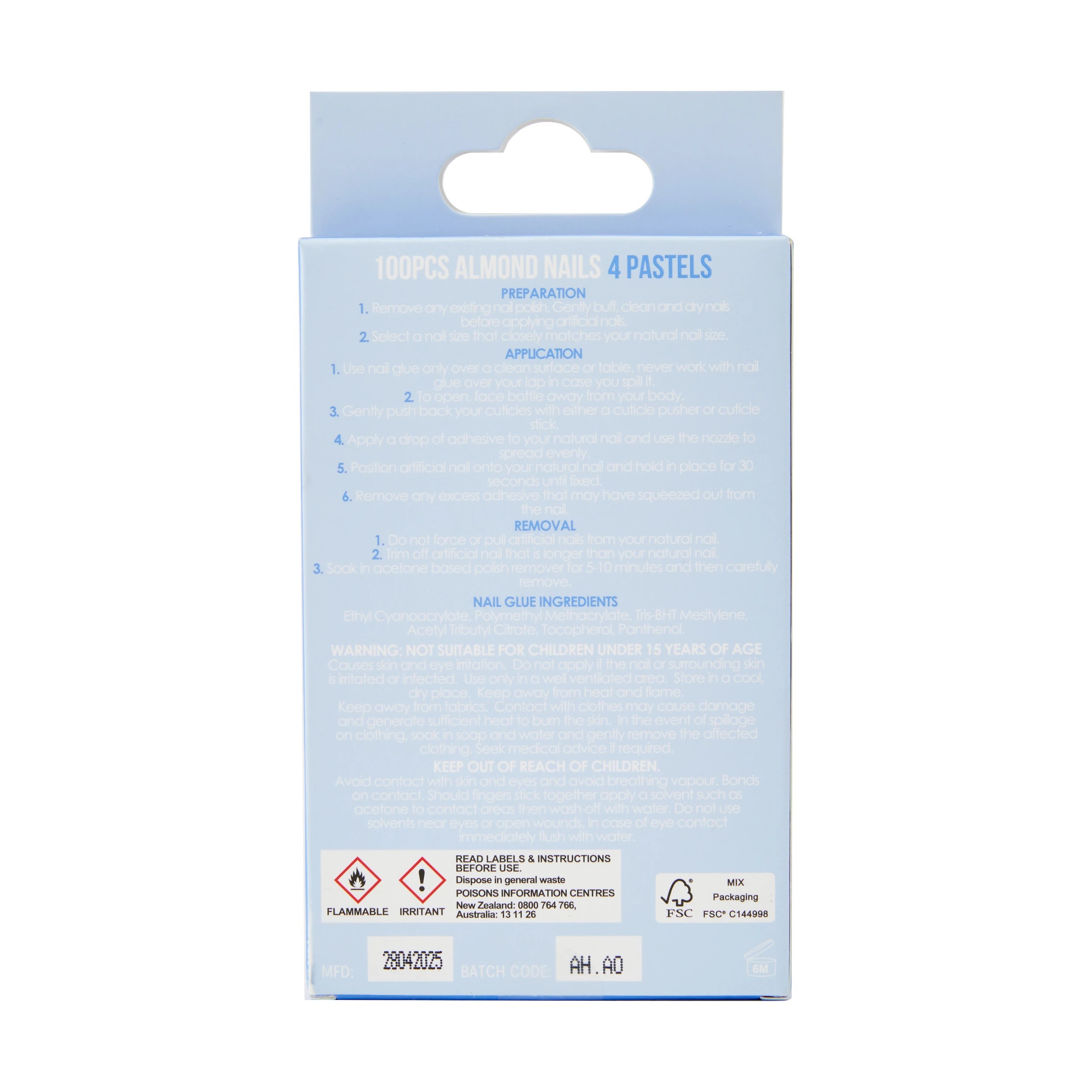 4 OXX Cosmetics 100 Pack Artificial Nails with Adhesive - Almond Shape, 4 Pastels, 4 of 4