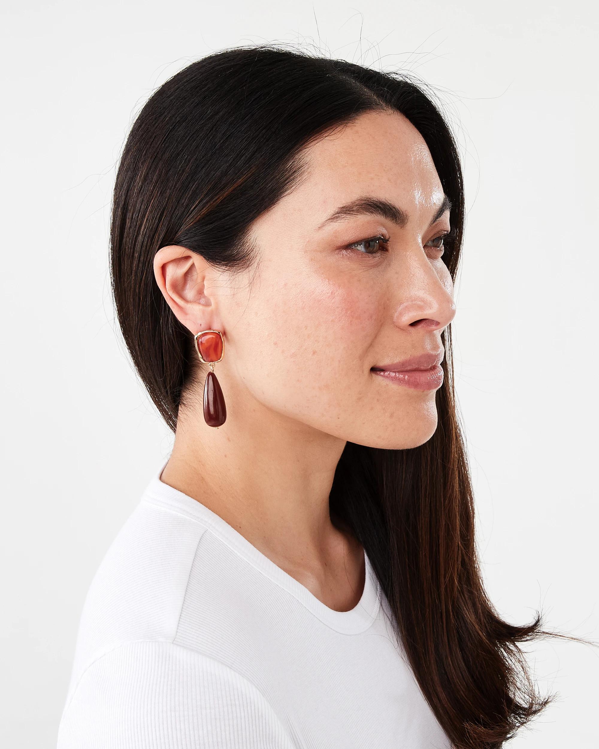 4 Stone Drop Earrings - Red and Gold Tone Red, 4 of 5