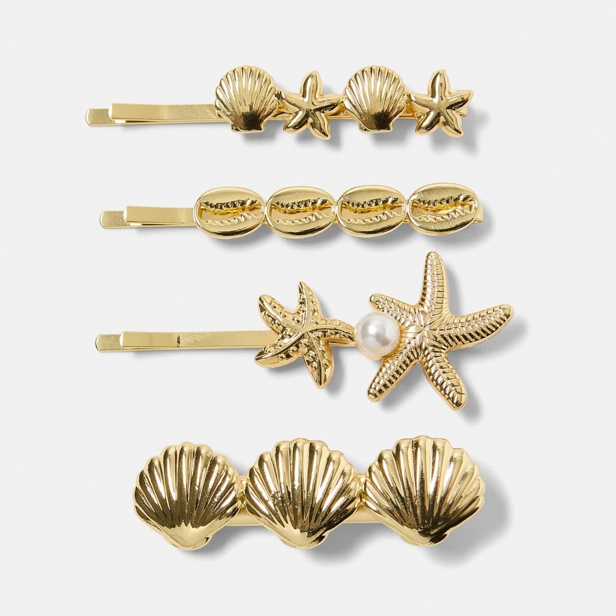 1 4 Pack Gold Tone Starfish Slide Hair Clips, 1 of 4