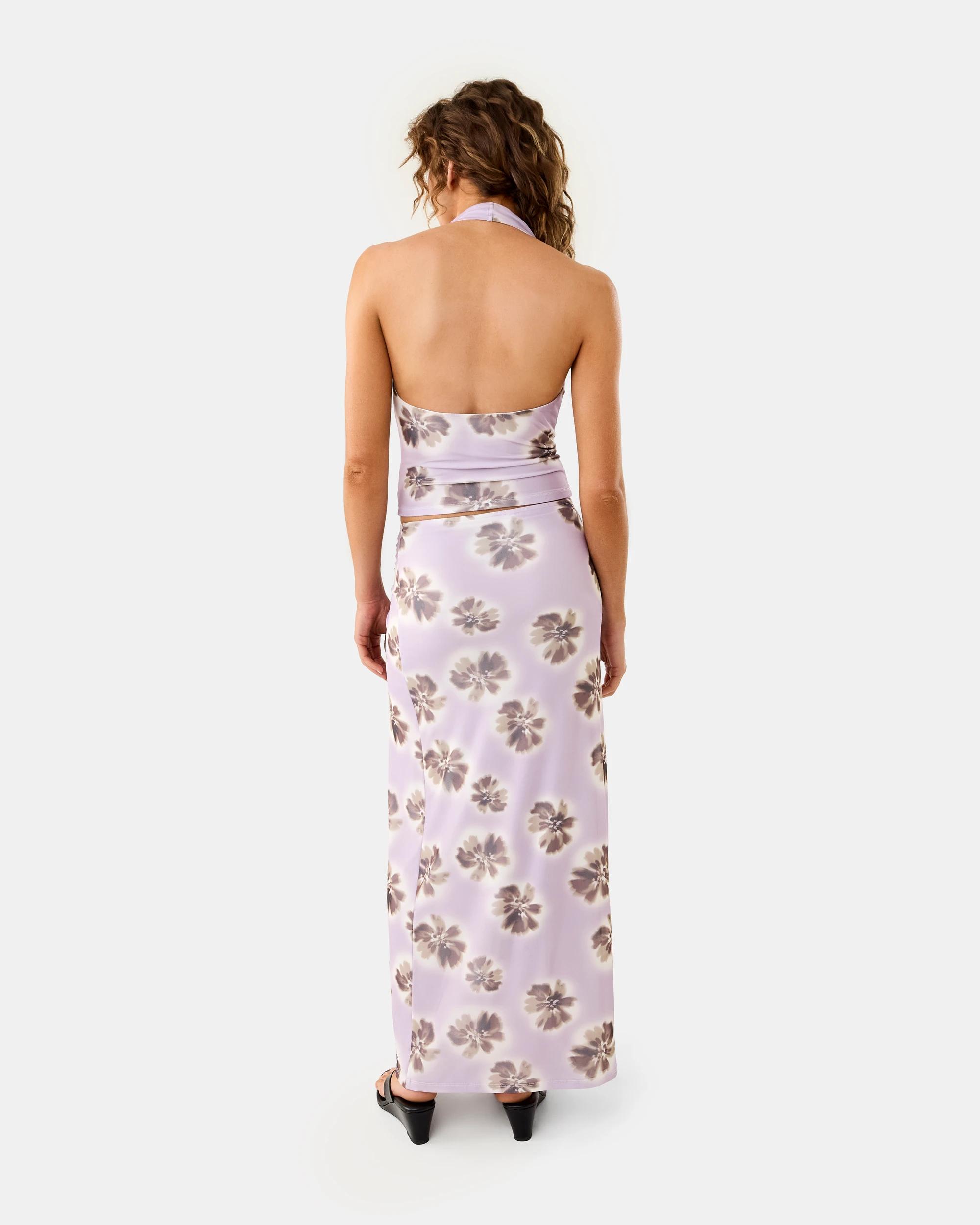 4 Sleeveless Mesh Print Halter Neck Top Pur Floral, 4 of 8