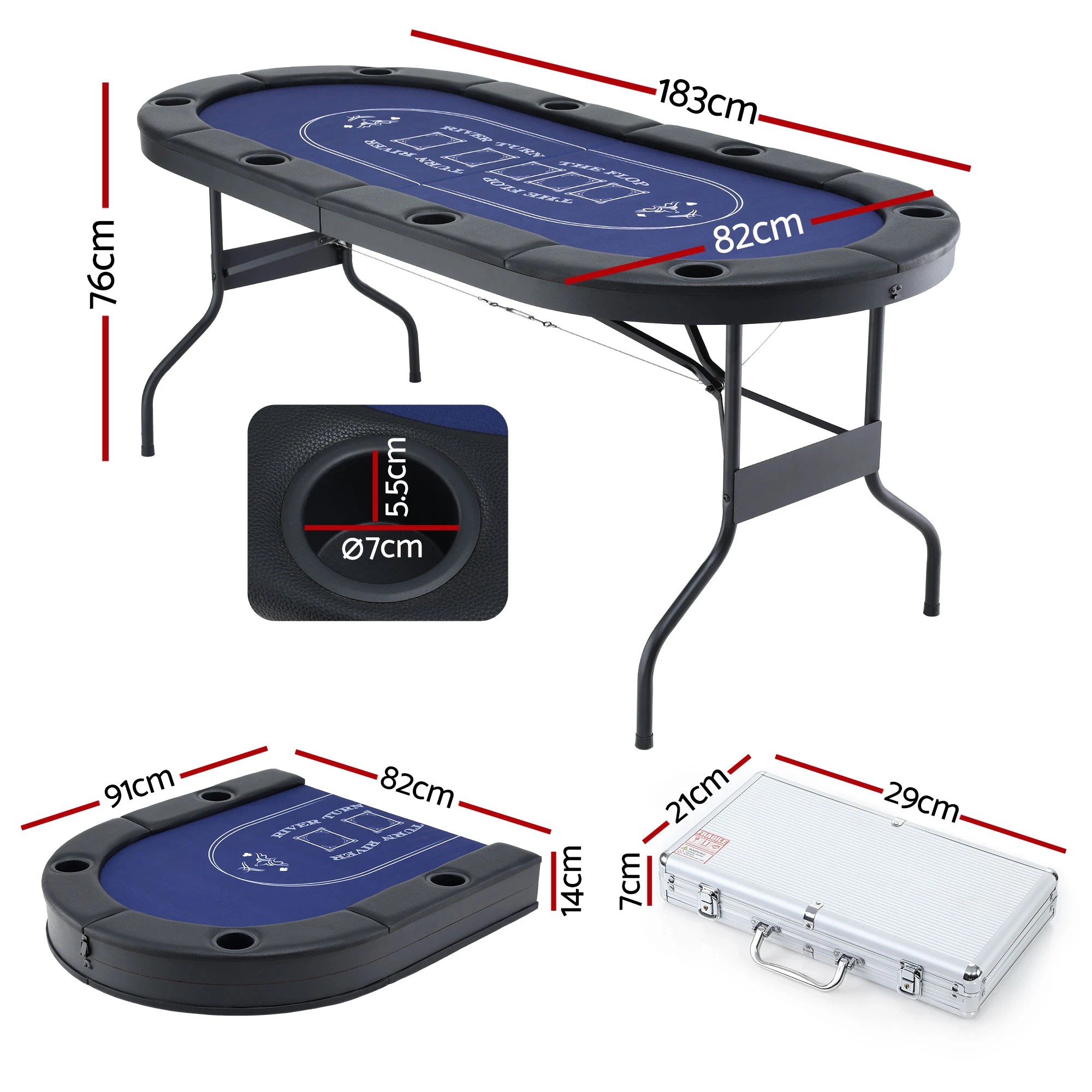 2 Everfit 8 Player 1.8m Folding Poker Table and 300pcs Chips Set Portable Card Game Layout - Multi, 2 of 8