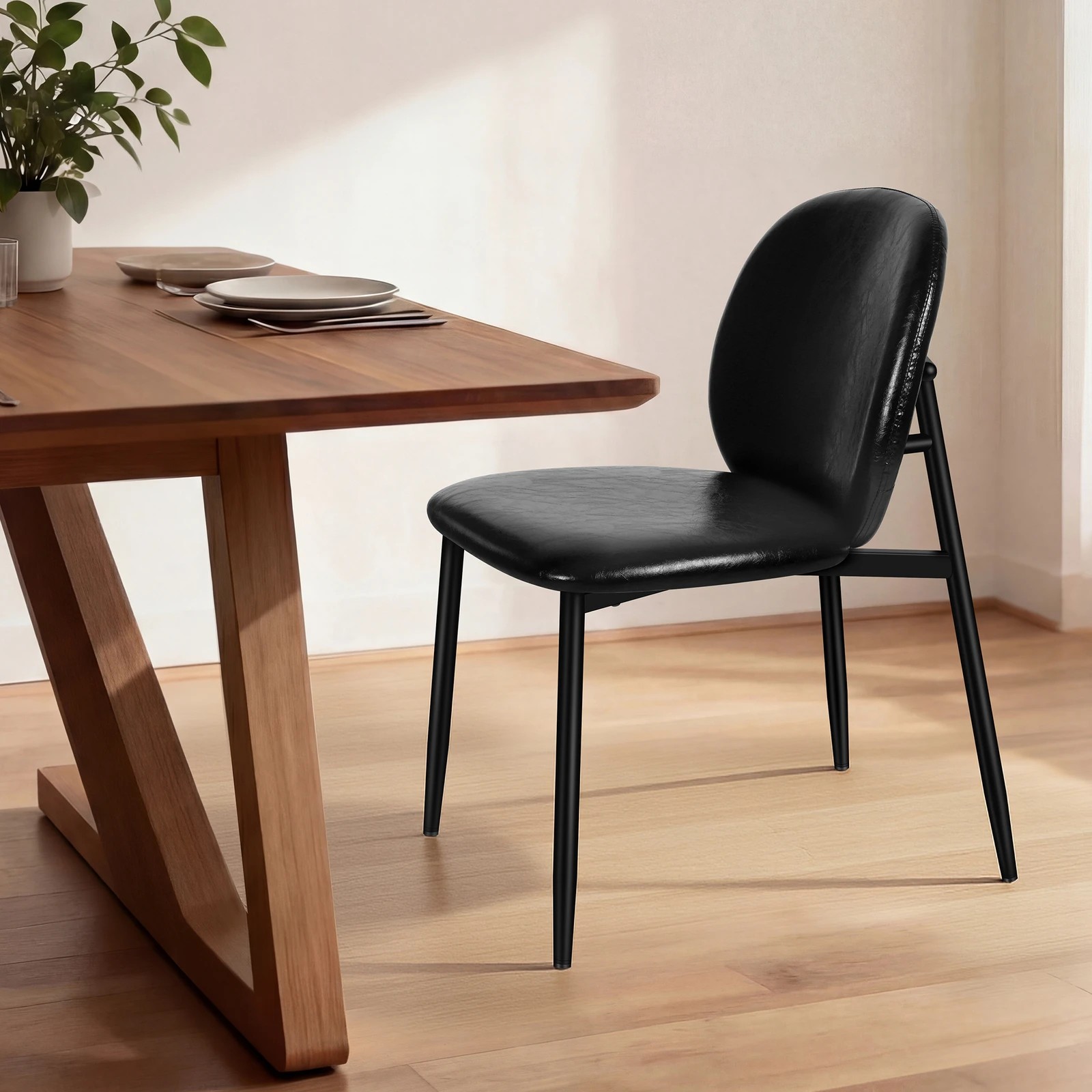 4 Alfordson 4x Dining Chairs Accent Kitchen Lounge Curved Back PU Leather - Black, 4 of 10