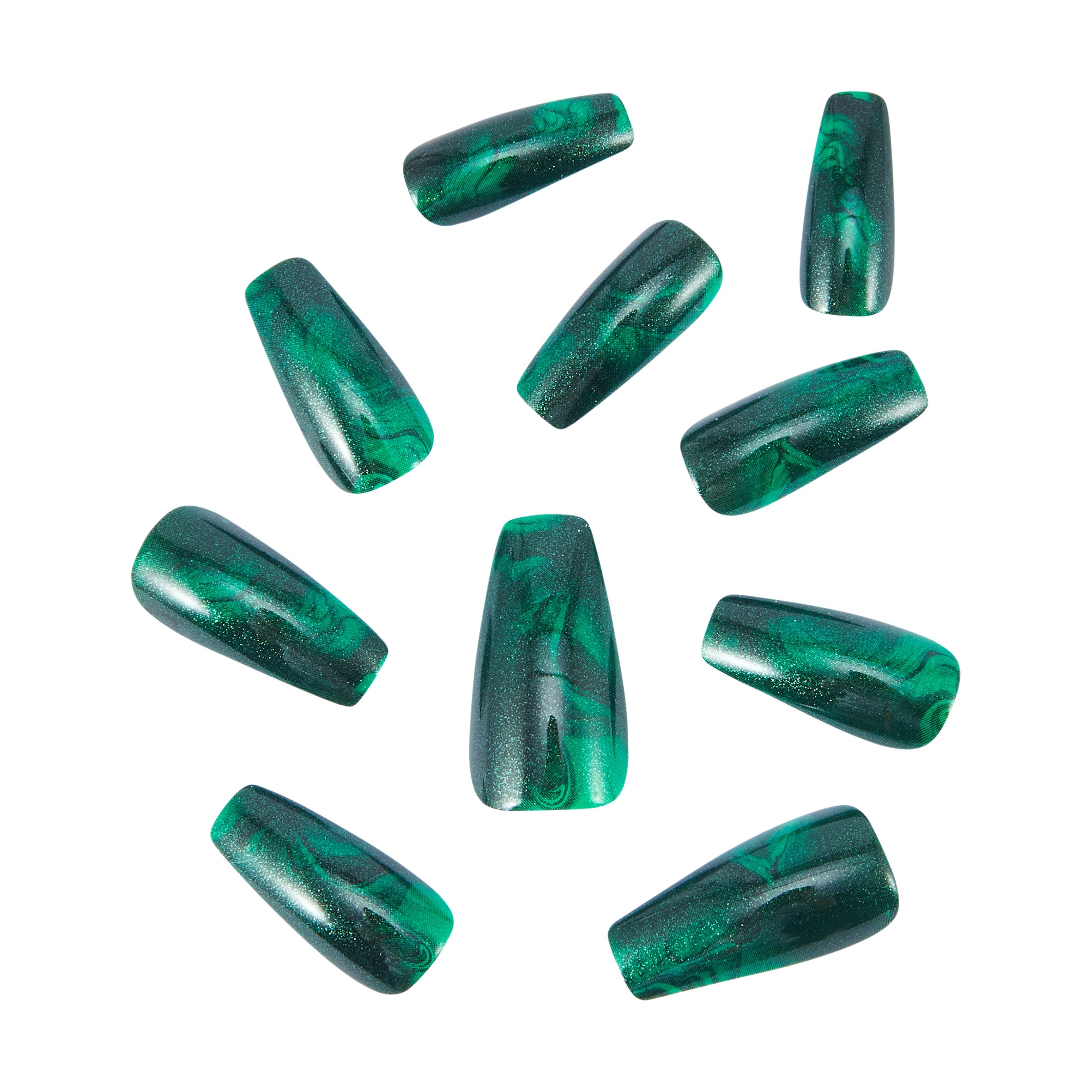 2 OXX Cosmetics 24 Pack Artificial Nails with Adhesive - Squareletto Shape, Green Swirl, 2 of 4
