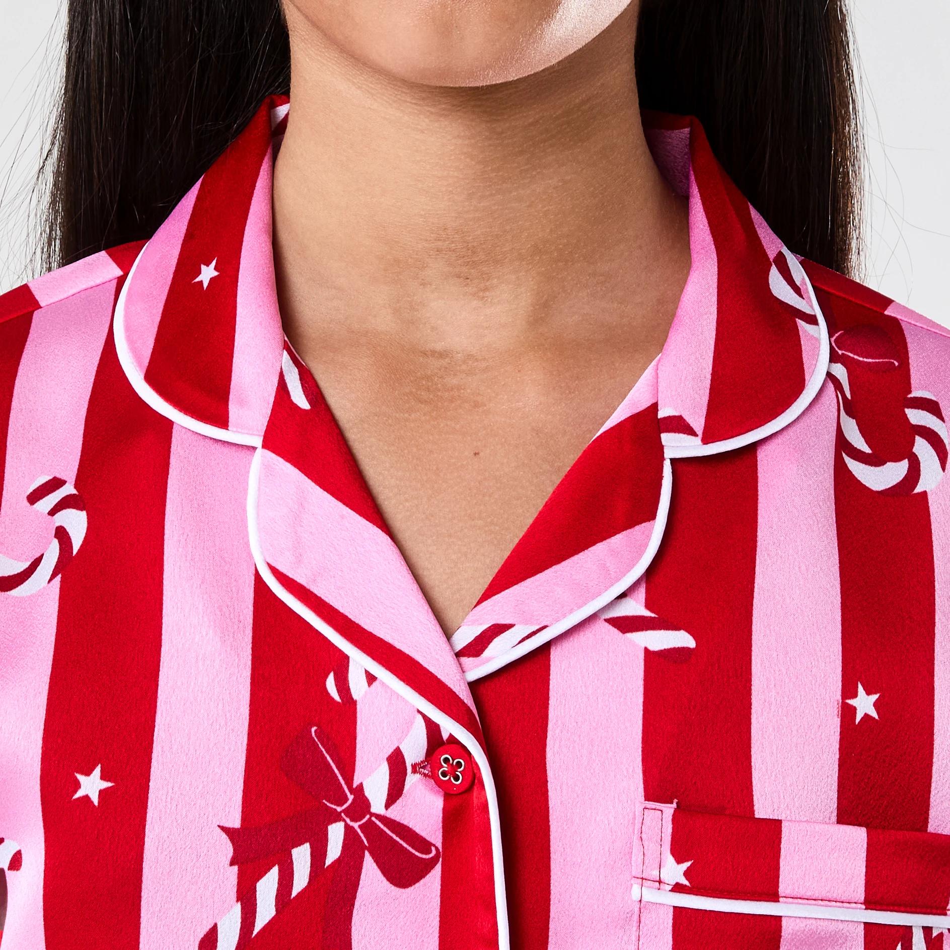 4 Christmas Family Matching Satin Pyjama Set RED CANDY STRIPES, 4 of 9