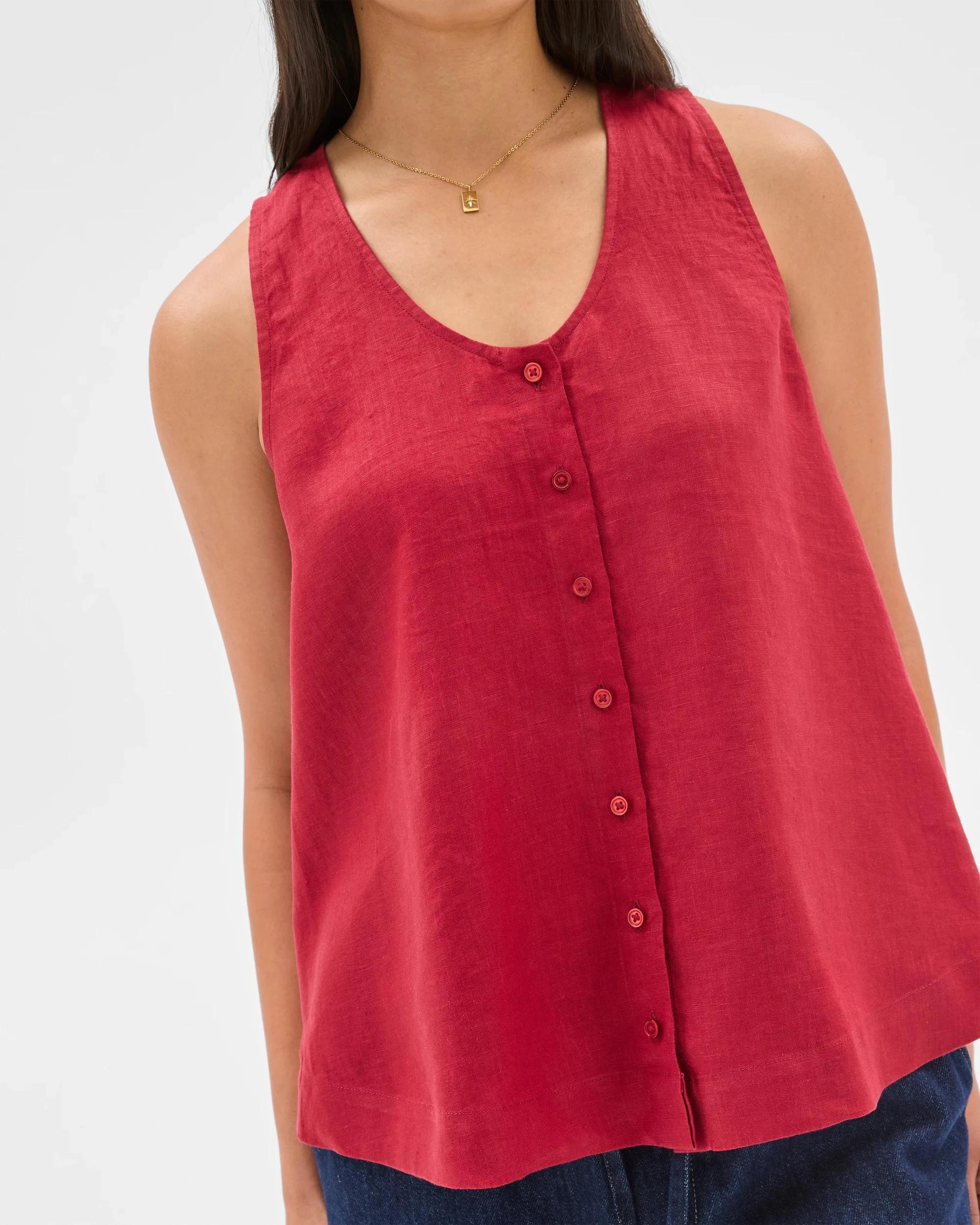 5 Target European Linen Button Front Tank Top GARNET, 5 of 7