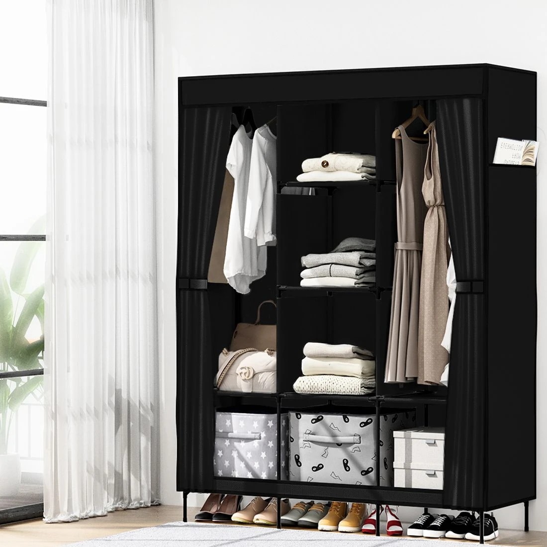 3 Artiss Portable Clothes Closet Large Wardrobe With Shelf Hanging Storage Dustproof Space Saving Easy Assembly - Black, 3 of 8
