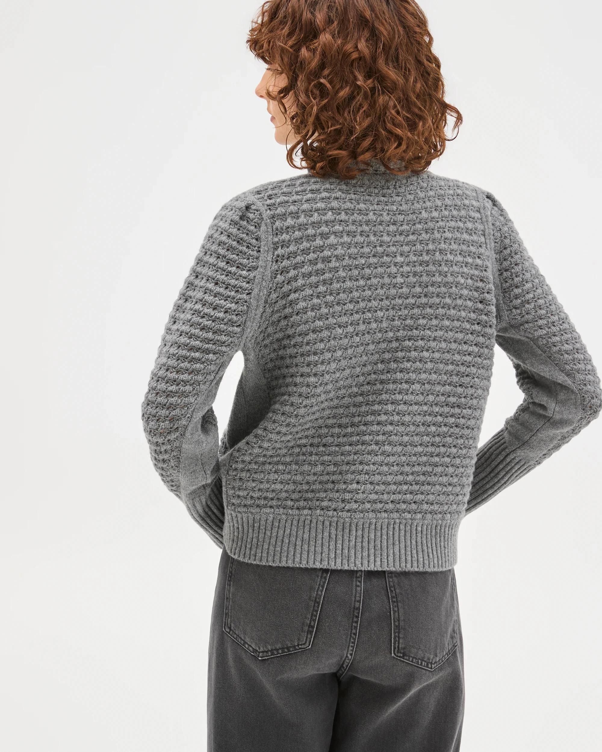 7 Target Woman Basket Stitch Ruffle Neck Cardigan CHARCOAL MARLE, 7 of 7