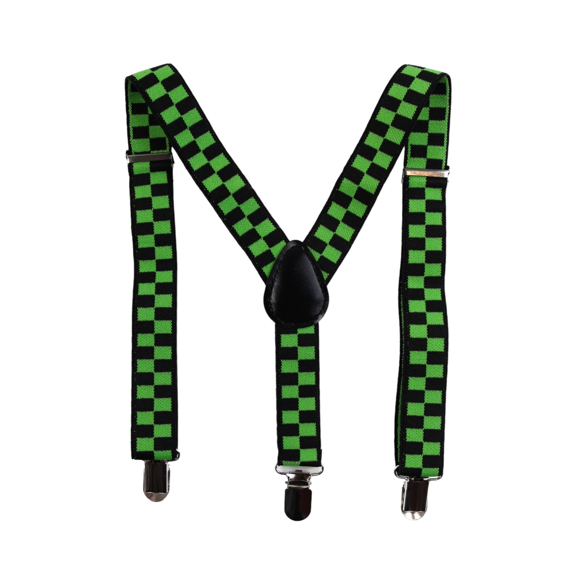 4 Zasel Boys Adjustable Green & Black Checkered Patterned Suspenders - Multi - Multi, 4 of 4