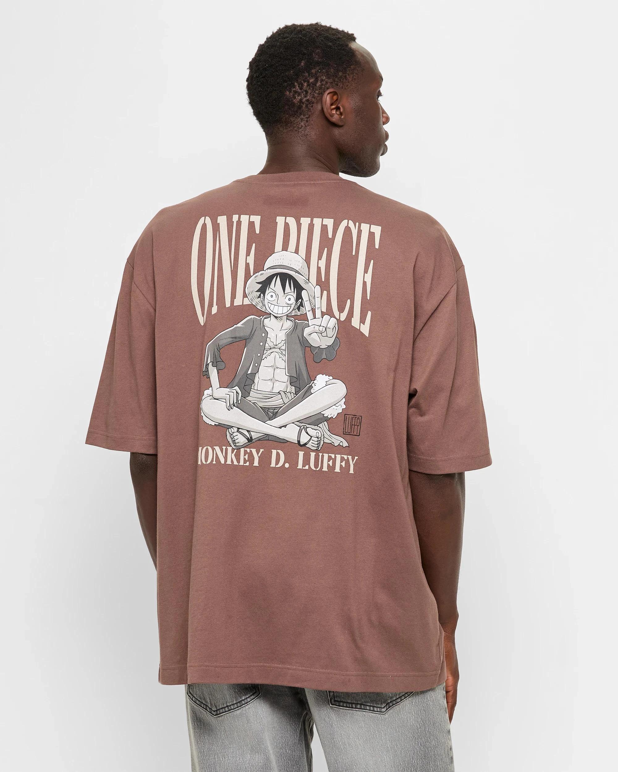 4 Licensed One Piece Luffy Logo T-Shirt BROWN, 4 of 5