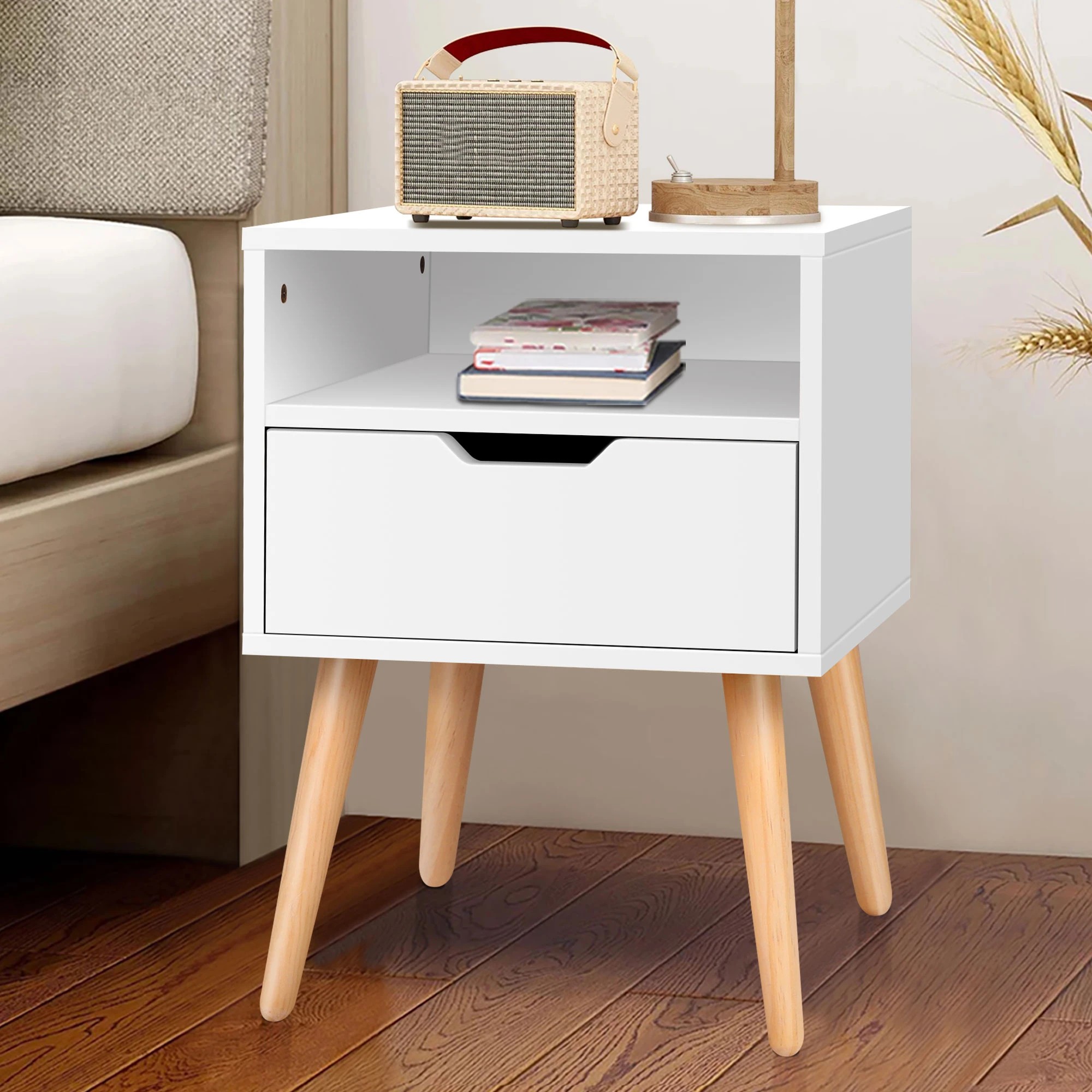 2 Alfordson Bedside Table Nightstand Side Storage Cabinet Scandinavian - White, 2 of 10