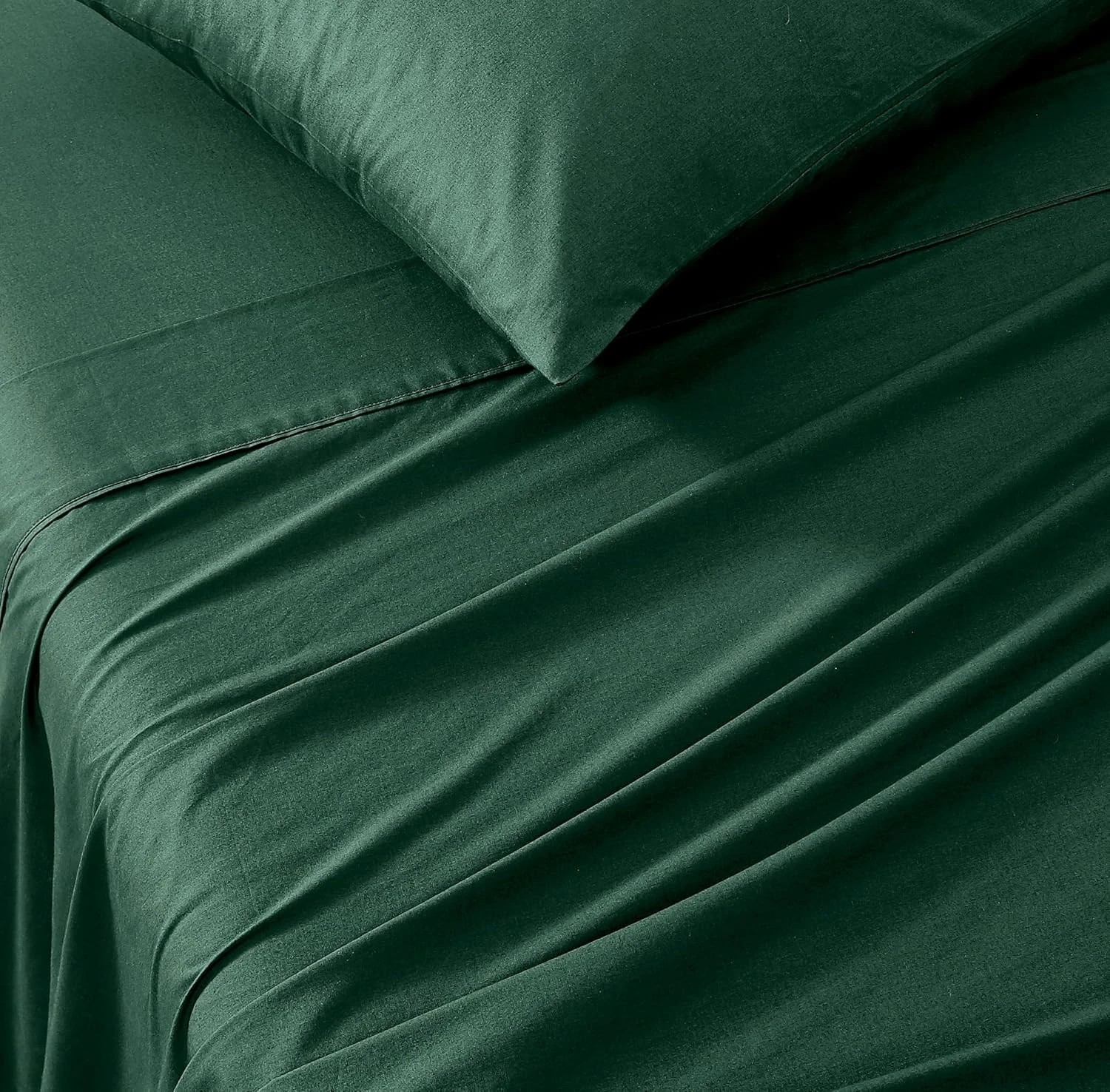 2 Gioia Casa Vintage Washed Cotton Sheet Set Soft Breathable - Single Bed - Forest Green, 2 of 5