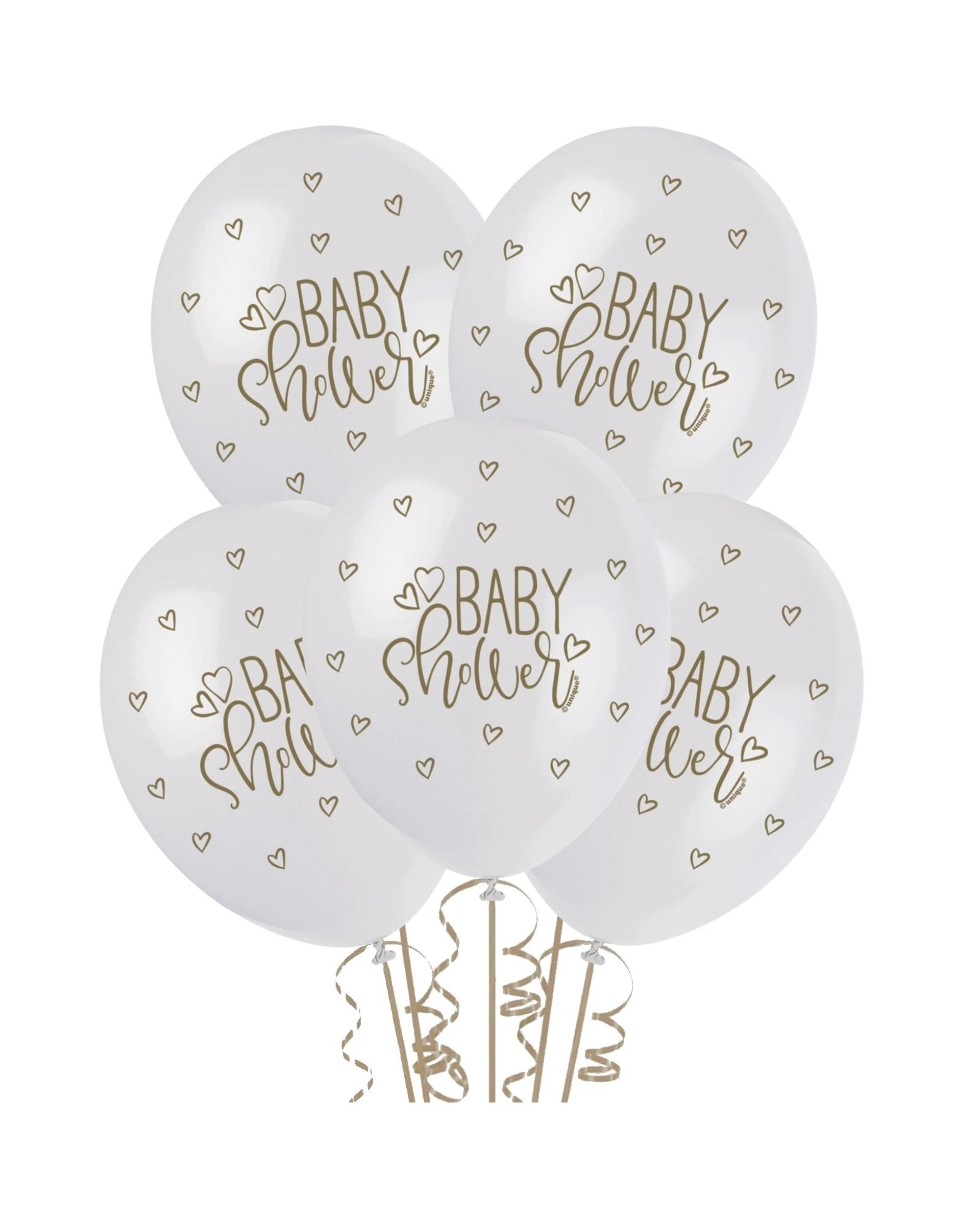 1 Unique Baby Shower White & Gold Balloons Pack of 5     
., 1 of 1