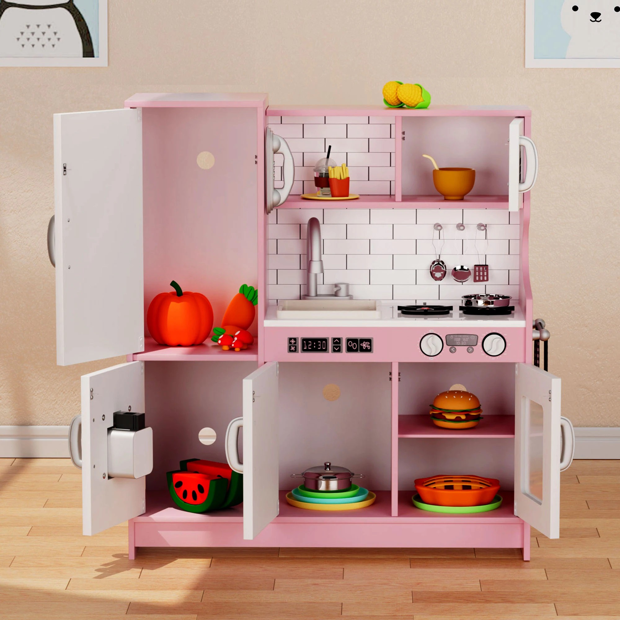 8 Bopeep Kids Kitchen Set Wooden Pretend Play Cooking Toys Play Set Oven Children, 8 of 9